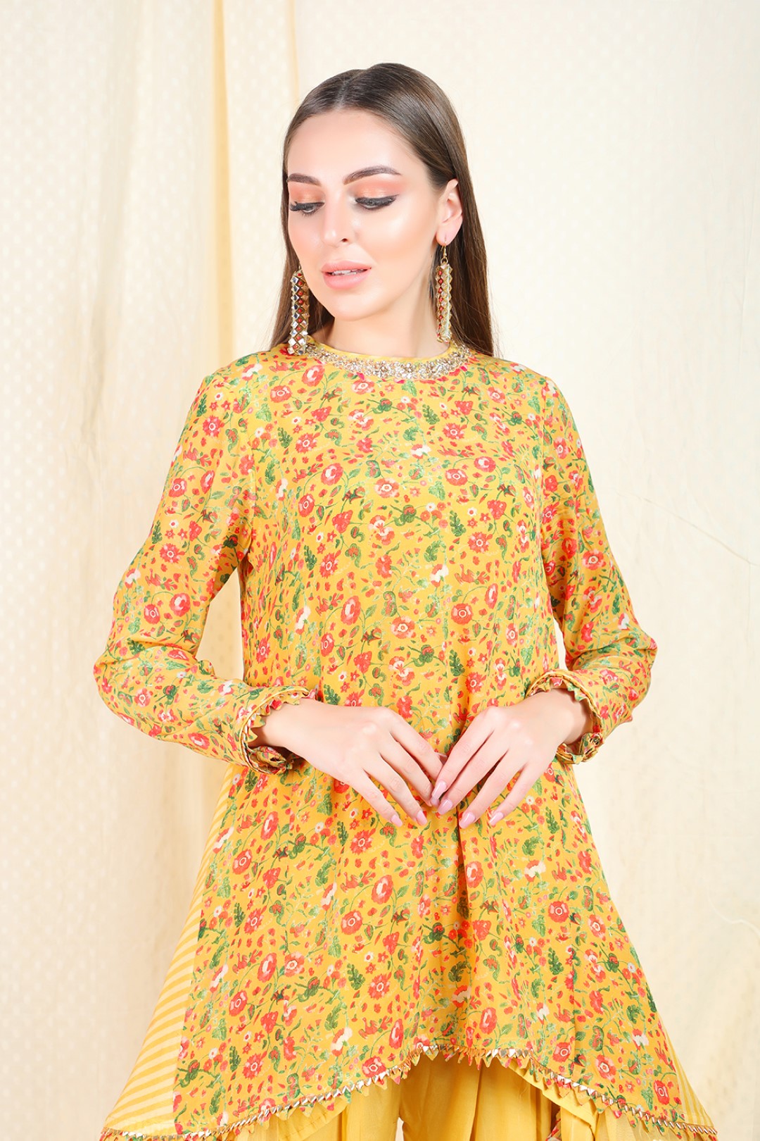 yellow side godette tunic with dhoti