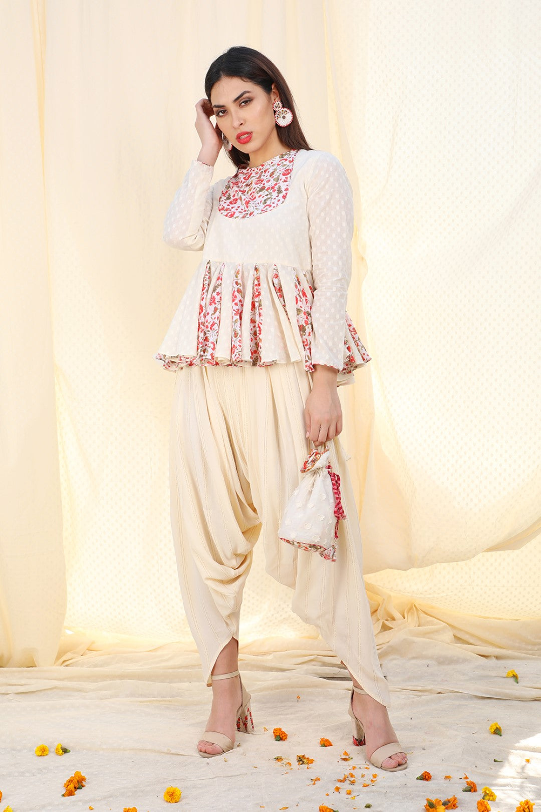 jamdani goddet tunic with crepe dhoti
