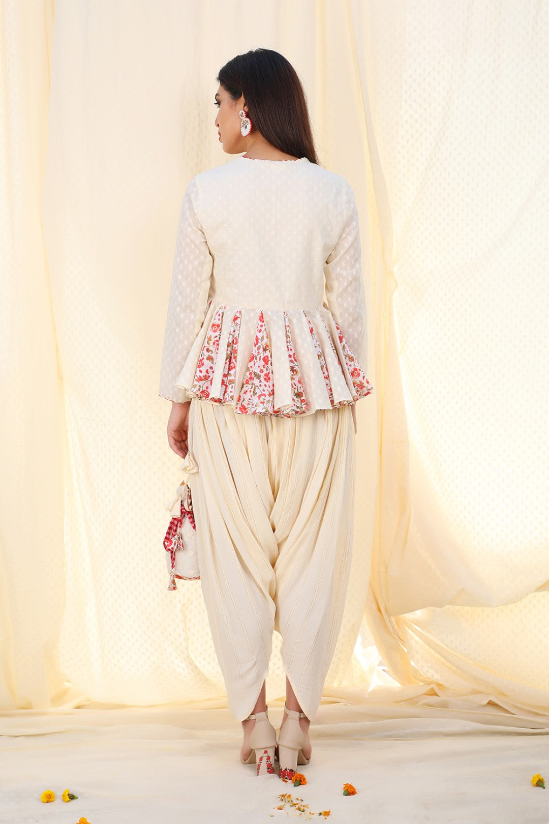jamdani goddet tunic with crepe dhoti