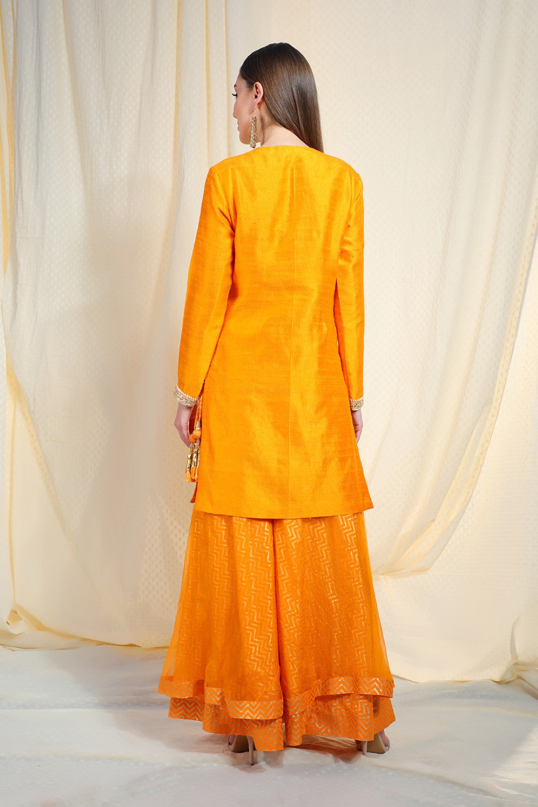 rawsilk kurta with organza sharara and  net dupatta
