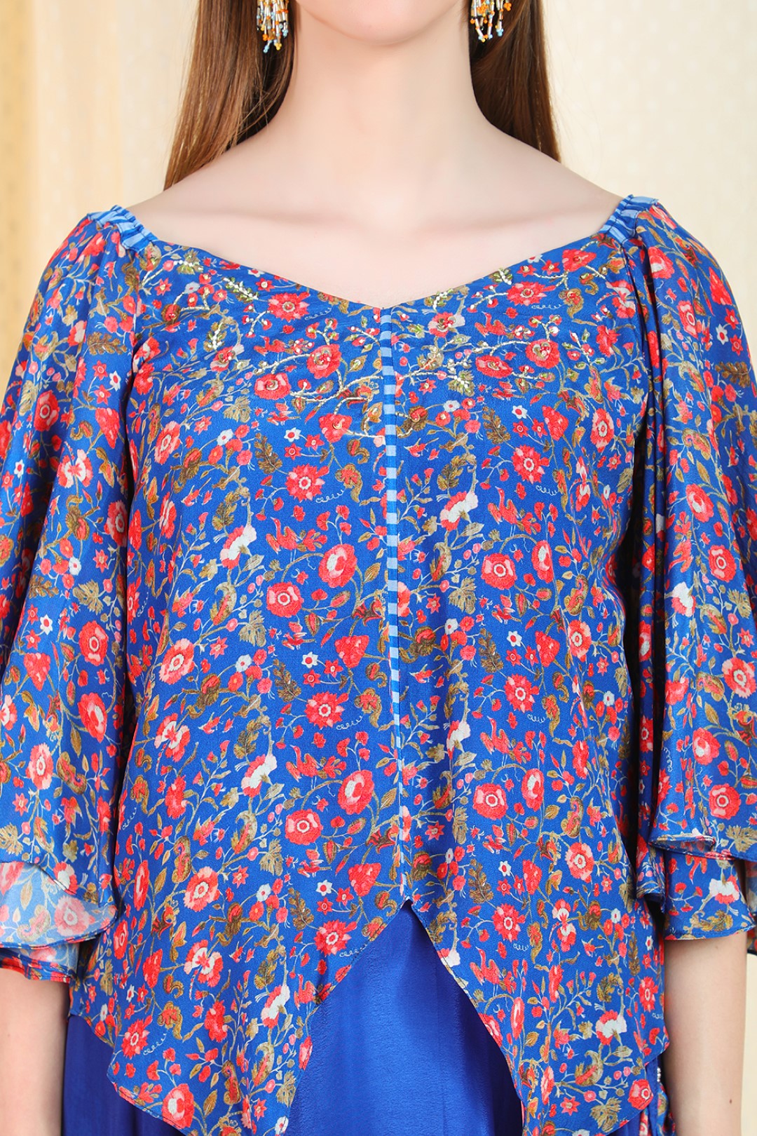 lapis blue crepe asymetric top and skirt