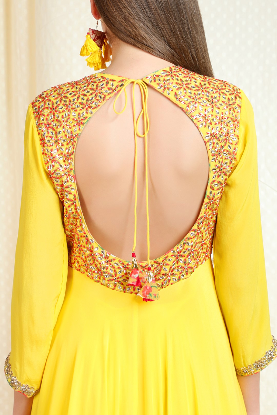 pitambri crepe kalidaar with net embroided dupatta