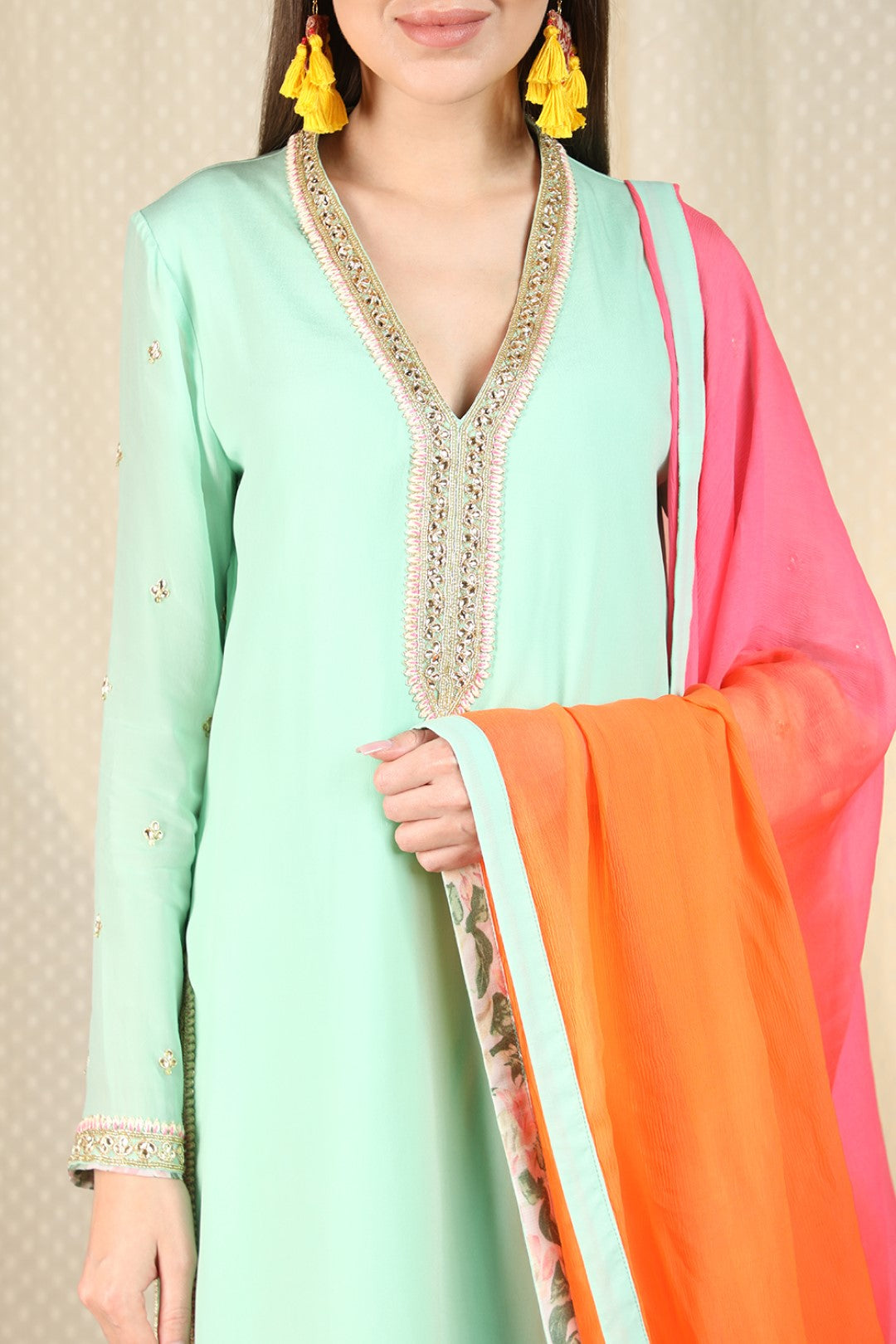 pista crepe kurta and sharara and dupatta