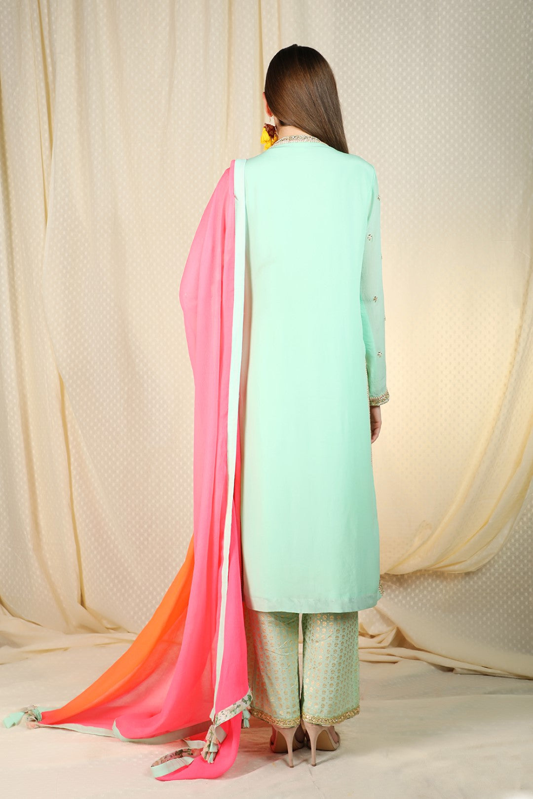 pista crepe kurta and sharara and dupatta
