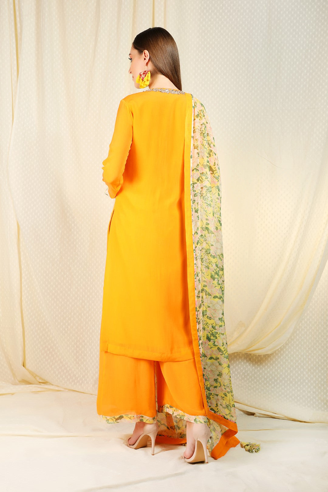 peshawari orange crepe kurta and sharara and dupatta