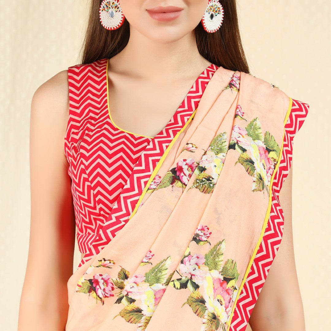 pre-pleated peach saree