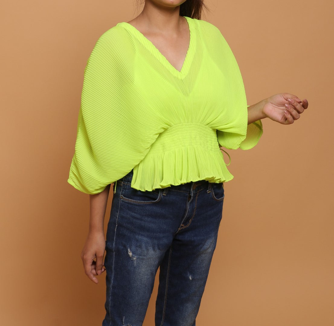 Lime pleated kaftan style top