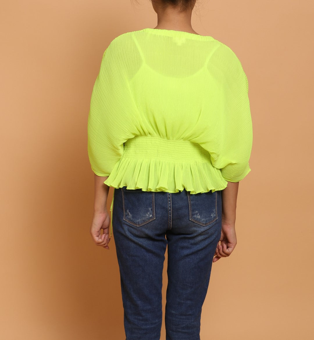 Lime pleated kaftan style top