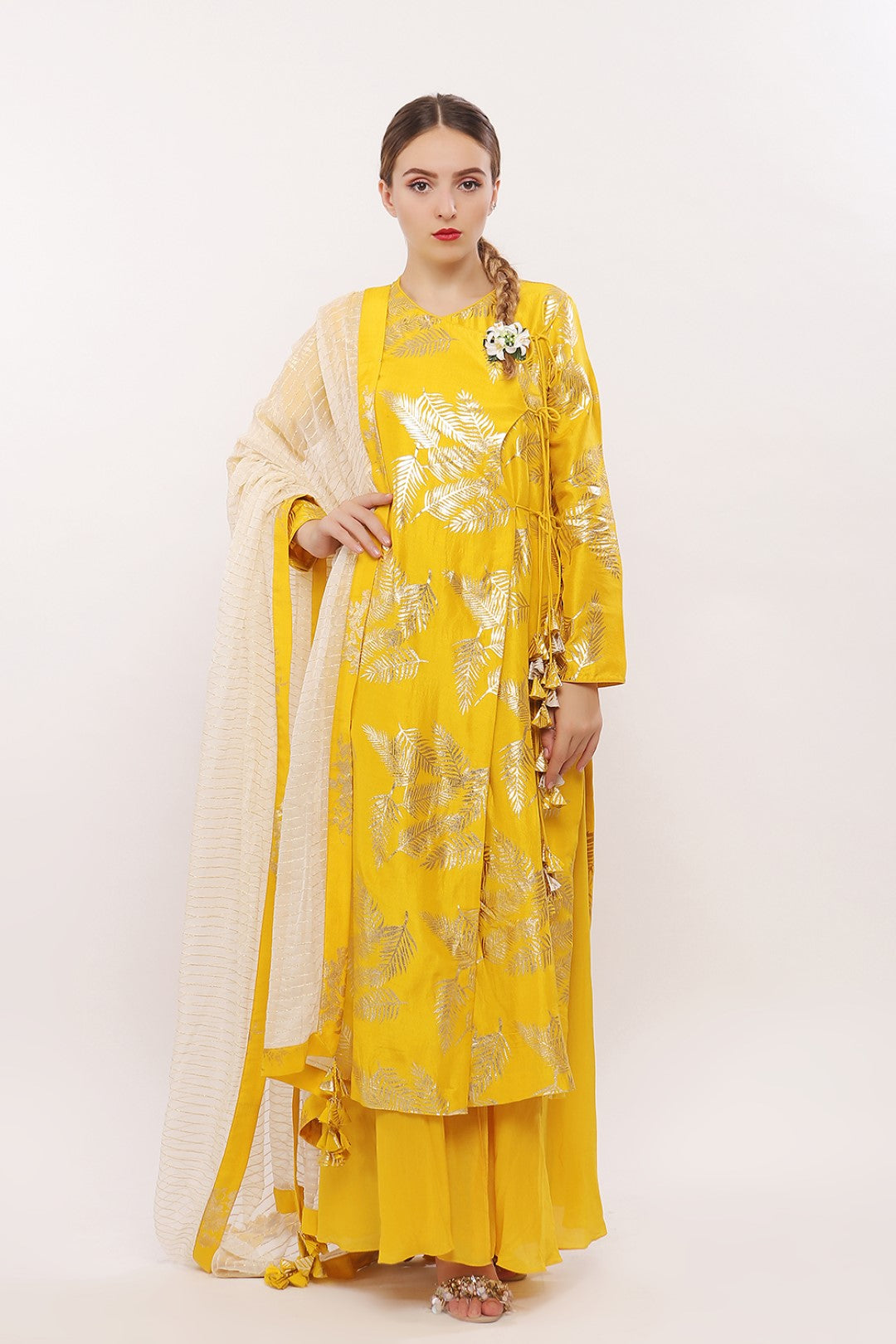 ANGRAKHA STYLE STAIGHT KURTA WITH FRONT OPEN SHARARA AND DUPATTA