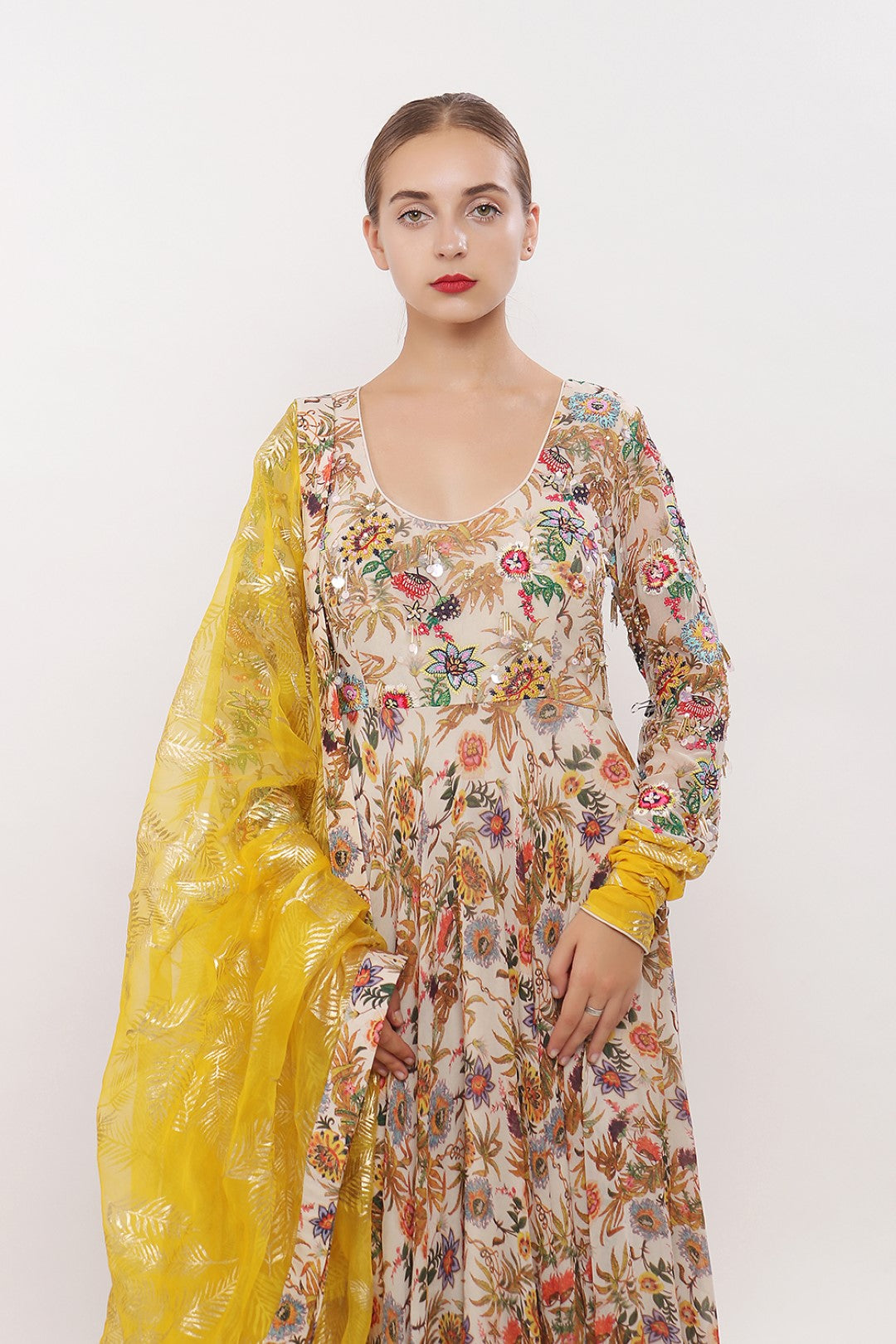 EMBROIDERED YOKE  ANARKALI WITH MATCHING CHURIDAAR AND DUPATTA