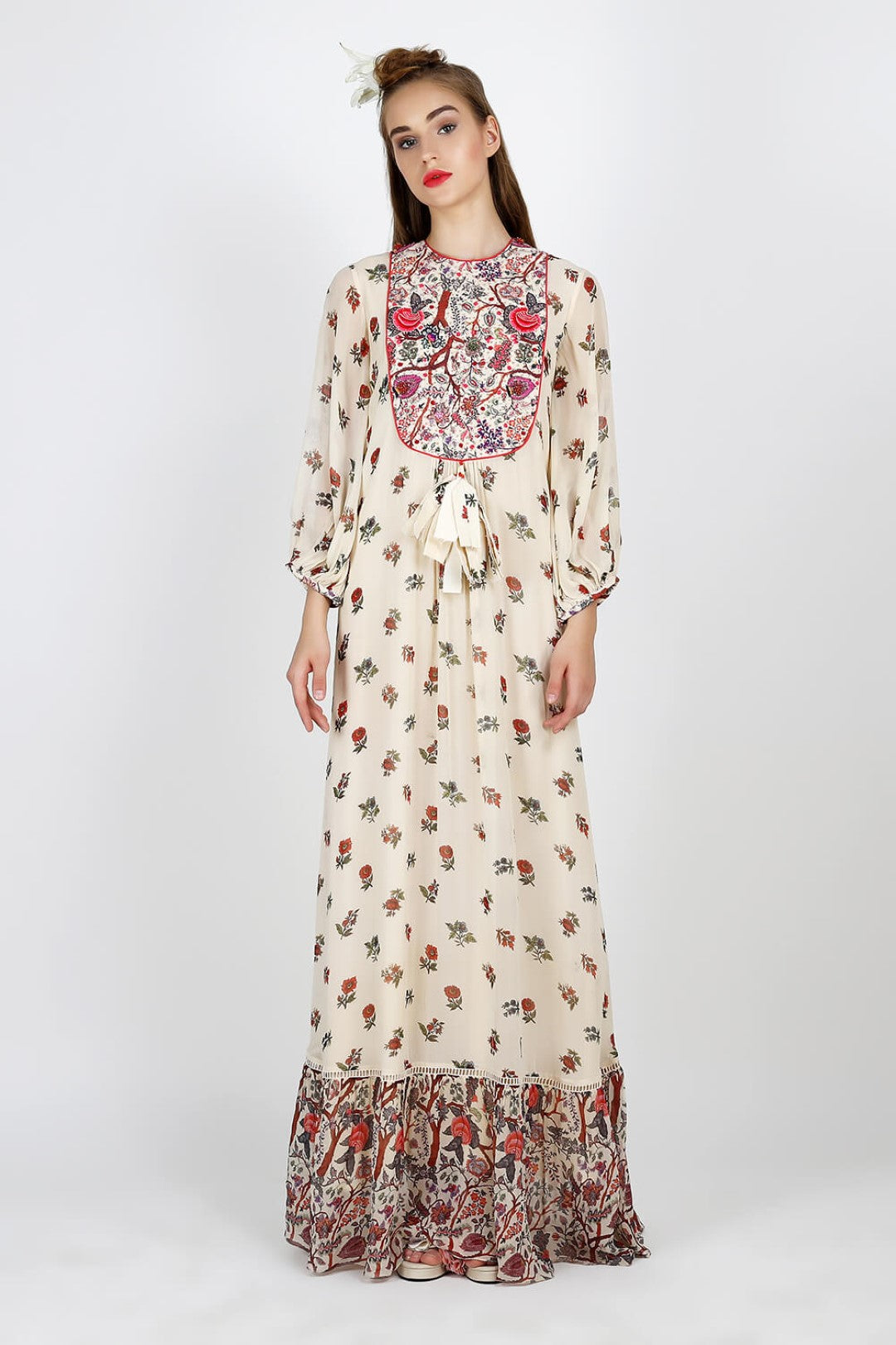 horse shoe yoke embellished maxi dress