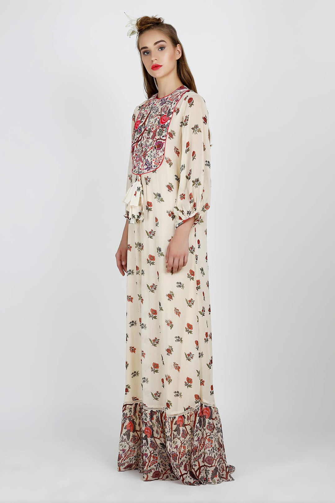 horse shoe yoke embellished maxi dress