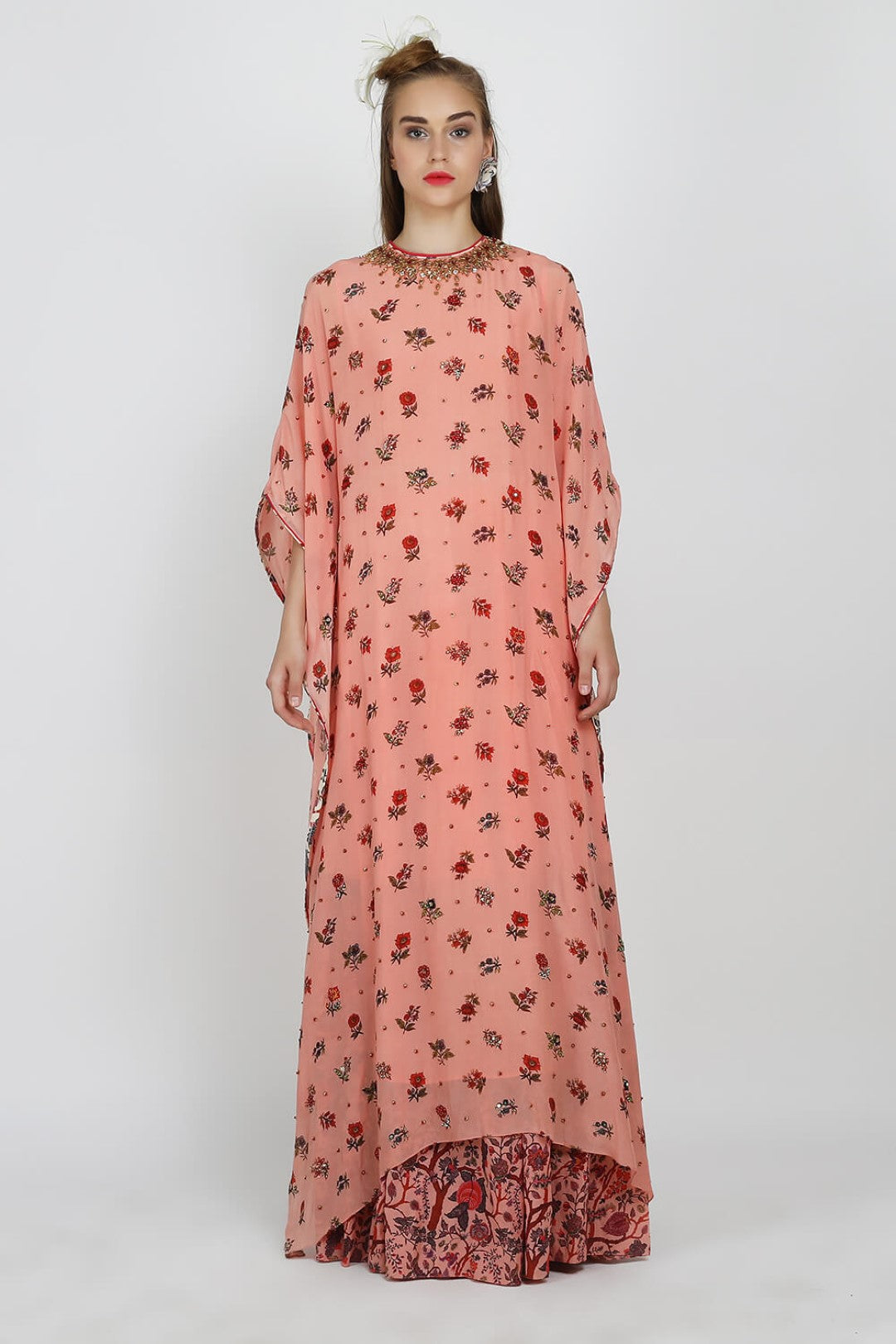 kaftan dress paired with gathered skirt