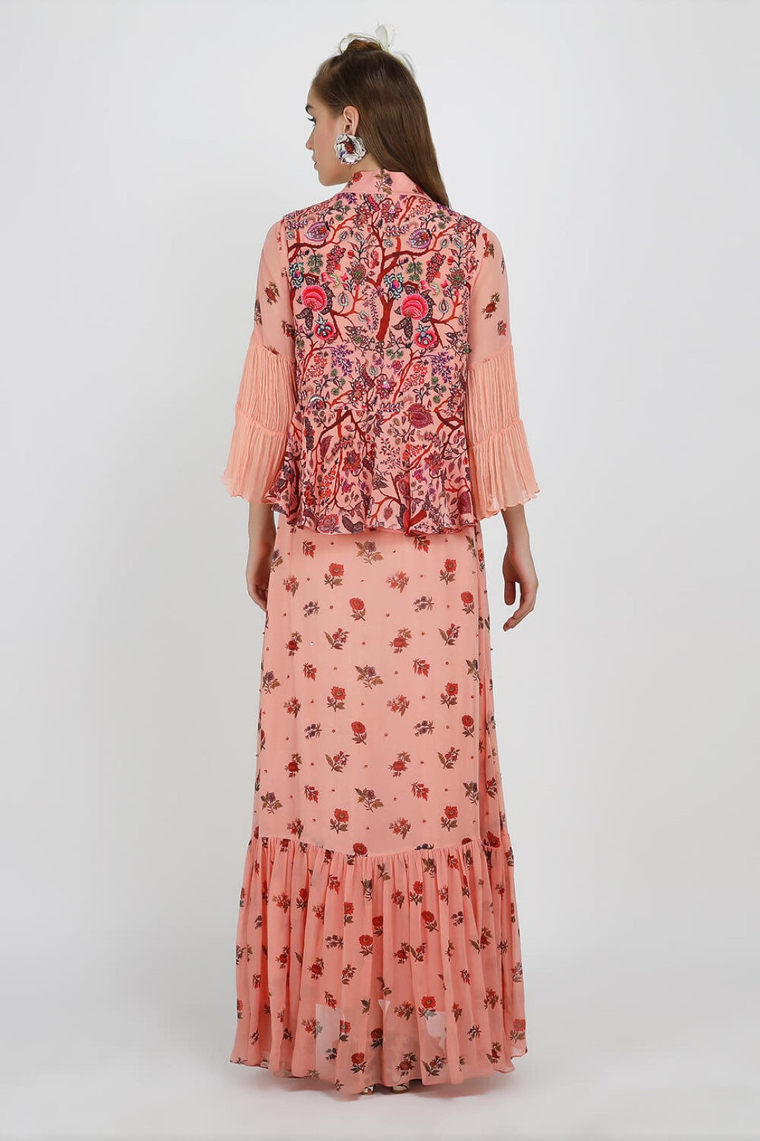 Gathered chintz frill maxi dress with fully printed jacket