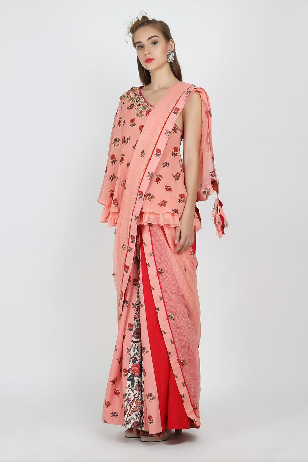 one shoulder top with pleated skirt & dupatta