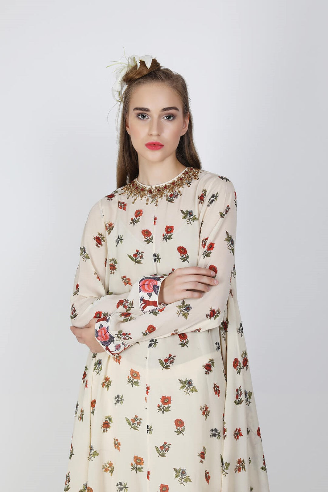asymmetric kurta with georgette layered sharara