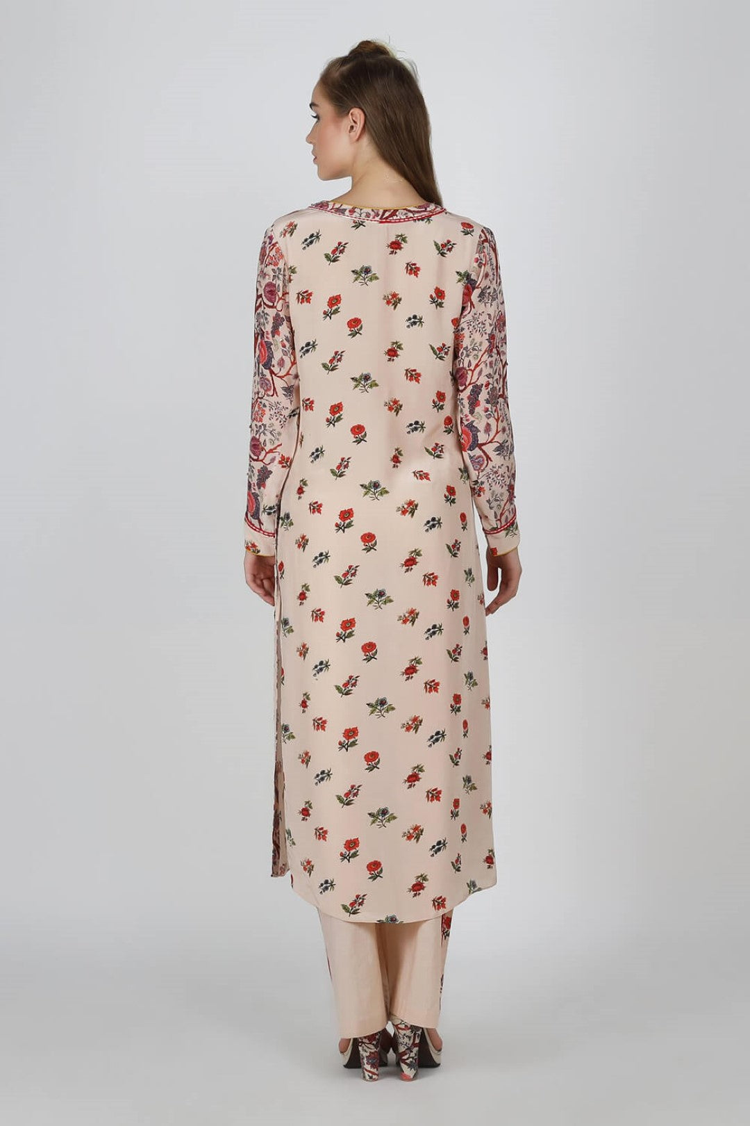 straight kurta with side printed panel poplin cigarette pants