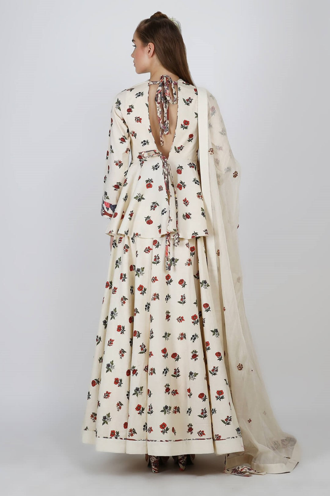peplum blouse with cotton silk lehenga & dupatta