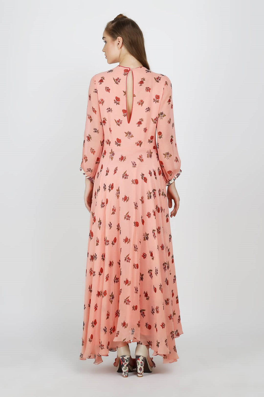 embelliehed chintz printed crepe dress