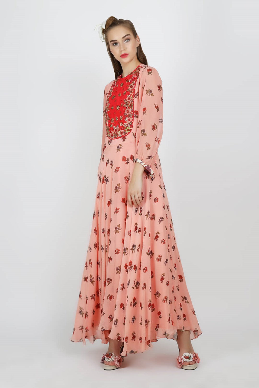 embelliehed chintz printed crepe dress