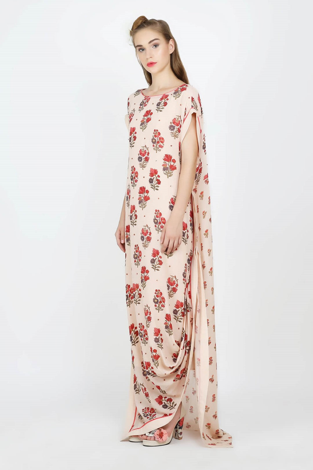 printed crepe kaftan cowl dress