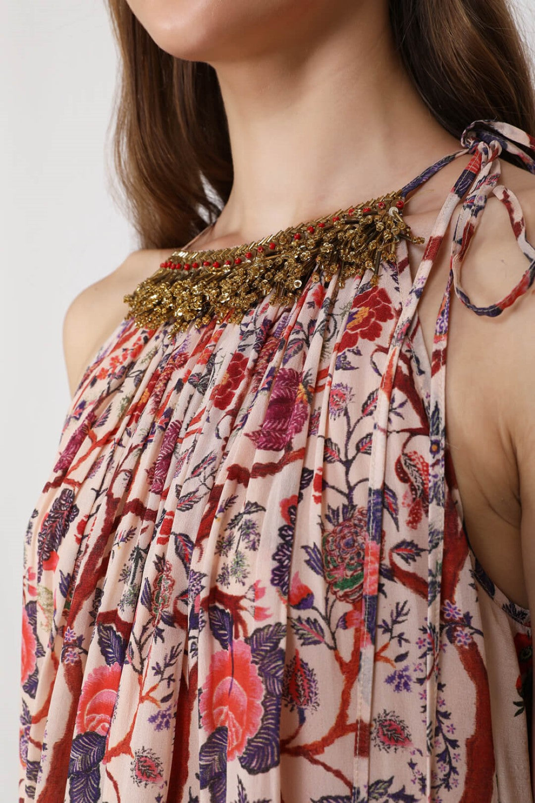 printed embellished crepe dress