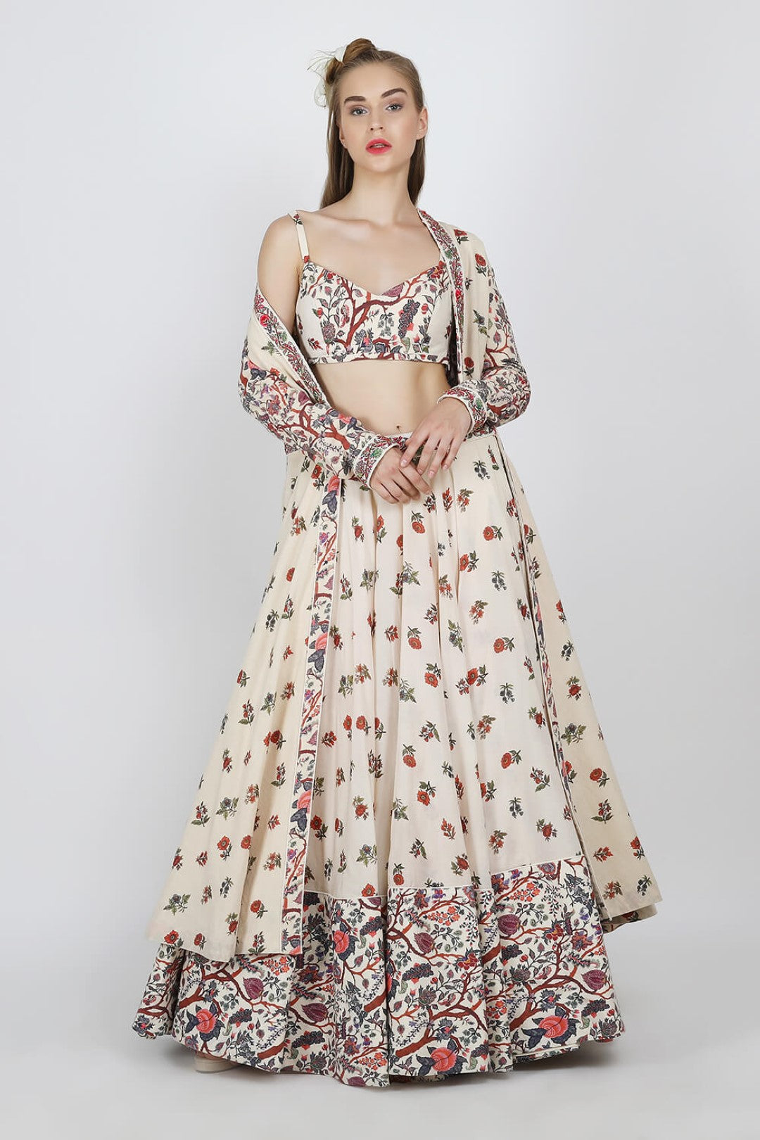 Khadi jacket with khadi bustier & cotton silk lehenga