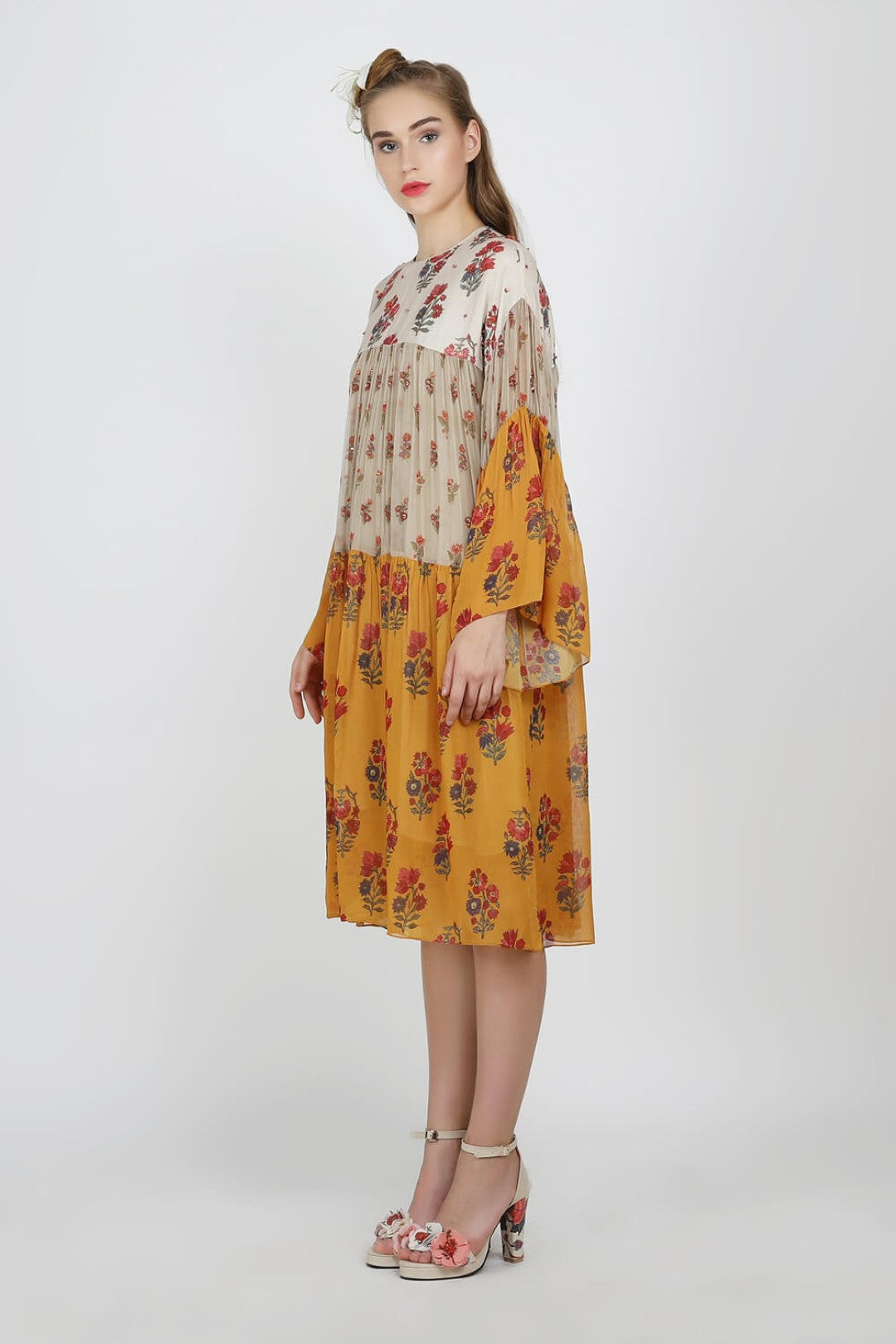 ochre chiffon, rayon moss & georgette dress