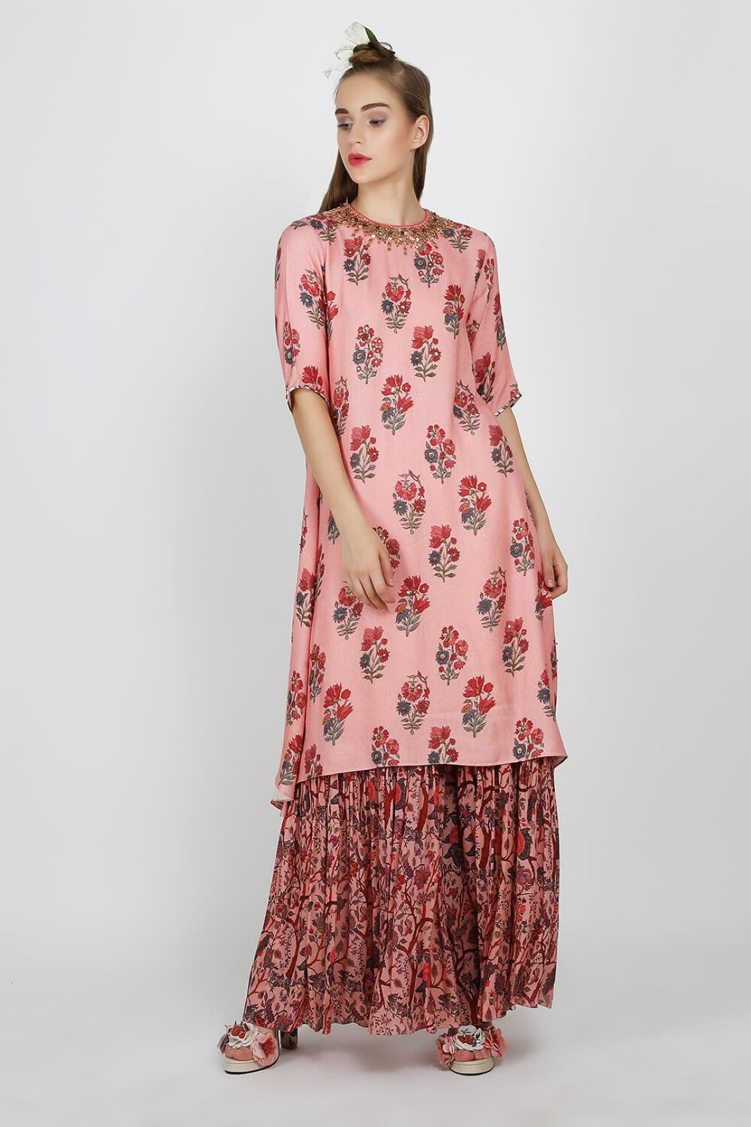 asymmetric rayon moss tunic with sharara