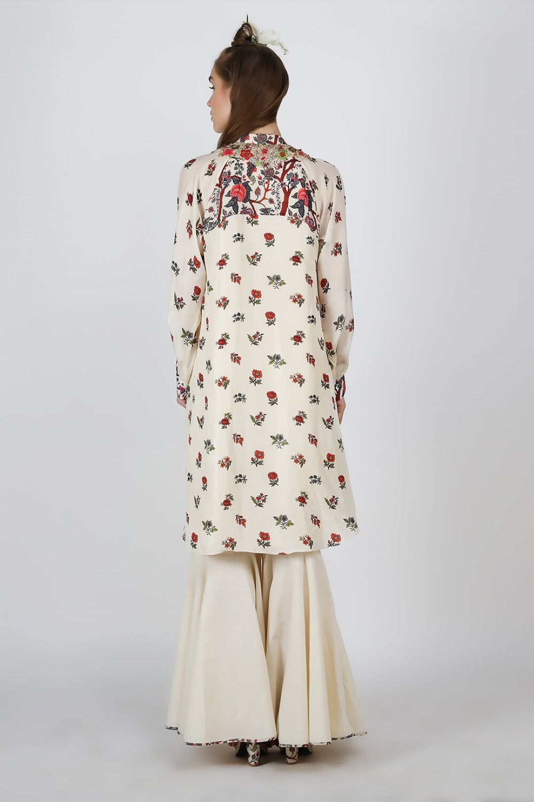 box pleated tunic with gathered flared pants