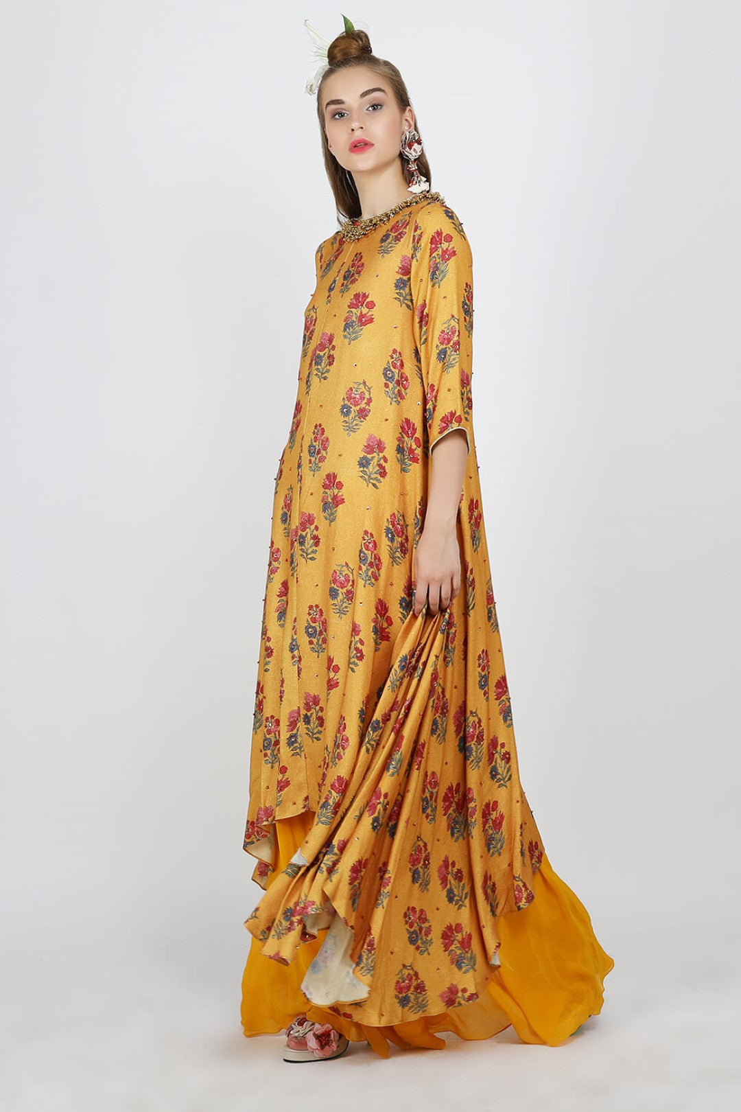 asymmetric tunic with georgette layered sharara