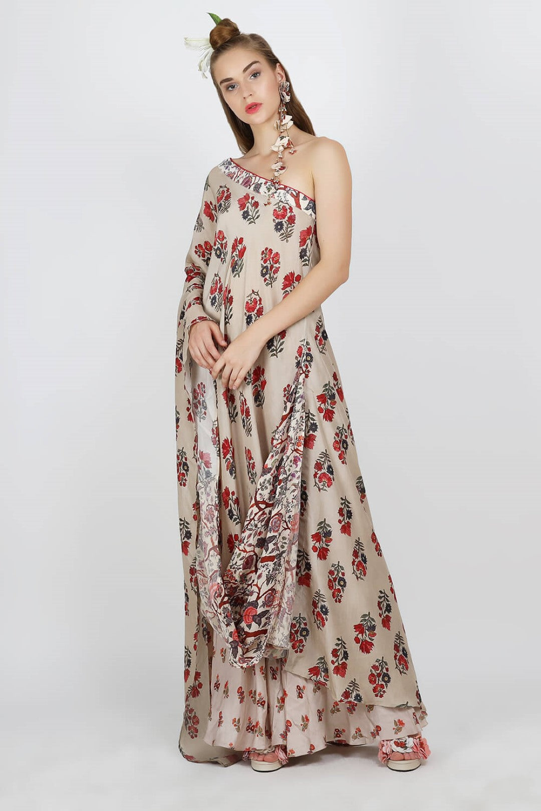 tunic with satin printed wide legged pants