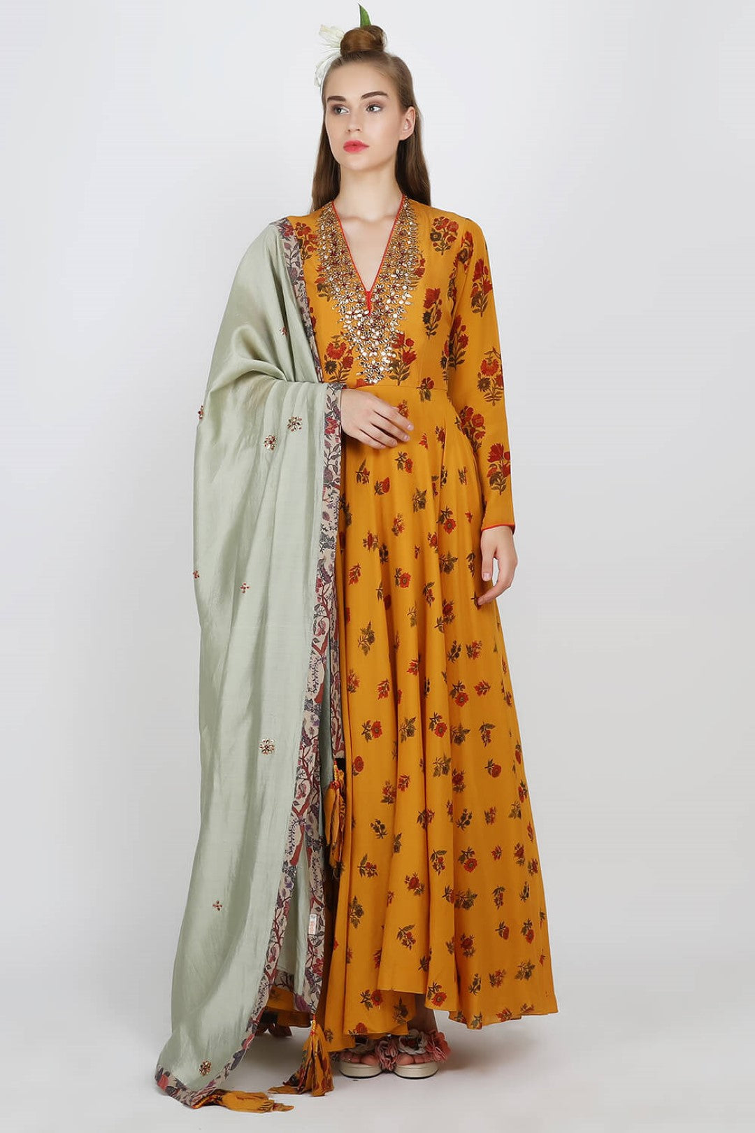 silk yoke & cotton silk kalidaar with  churidaar & chanderi dupatta