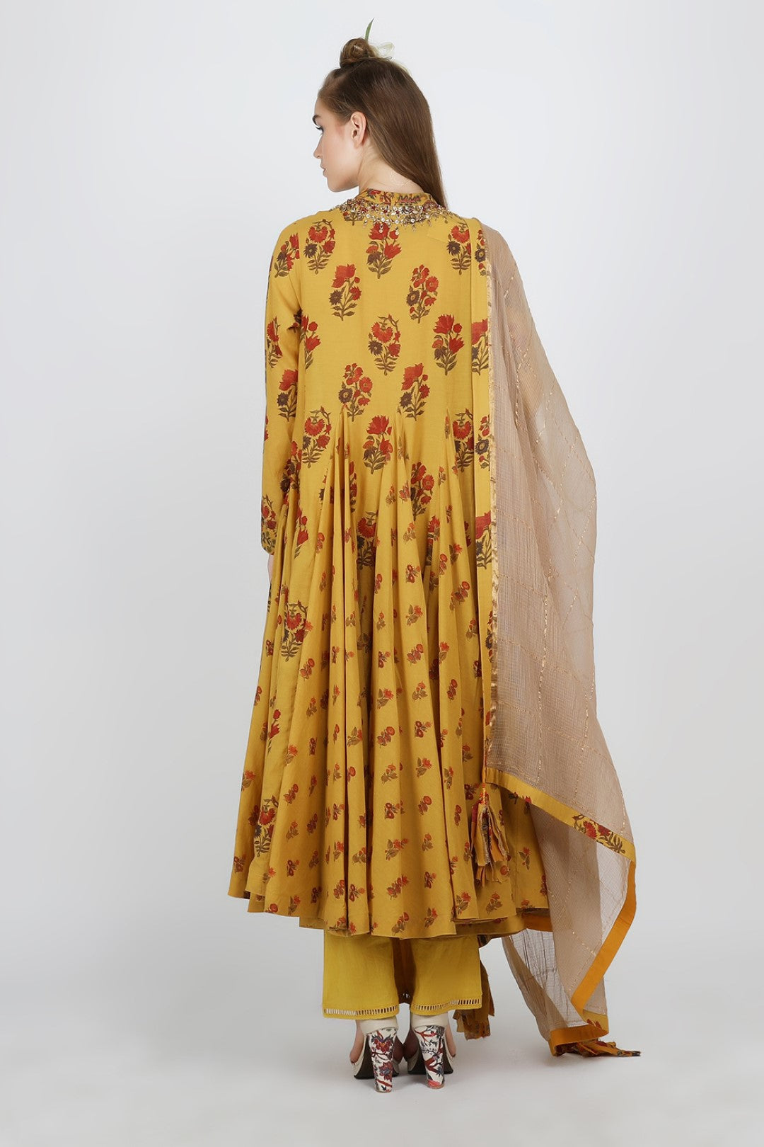 kali kurta with cotton straight pants kota doria dupatta