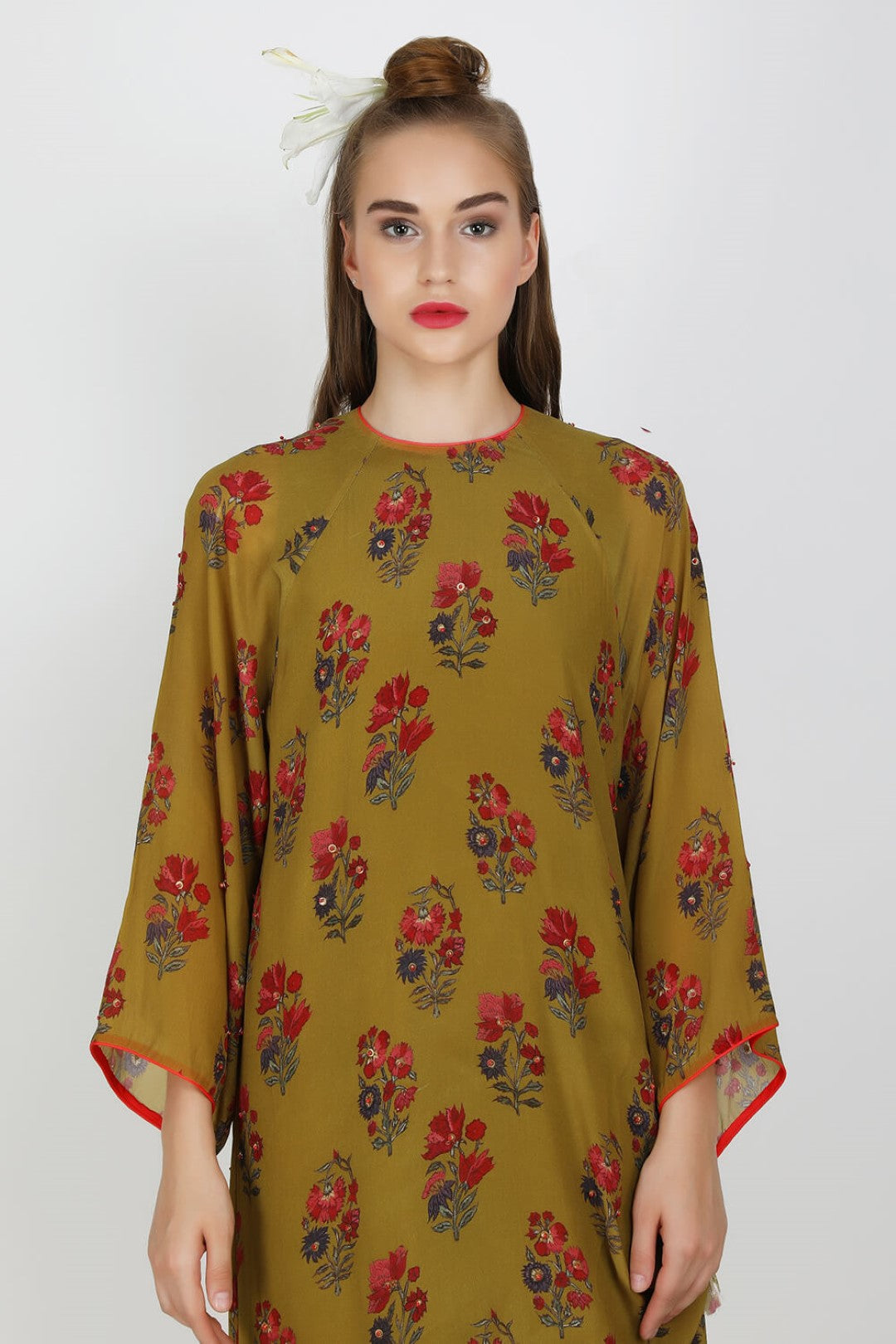 olive jaipuri guldasta embellished rouched long dress