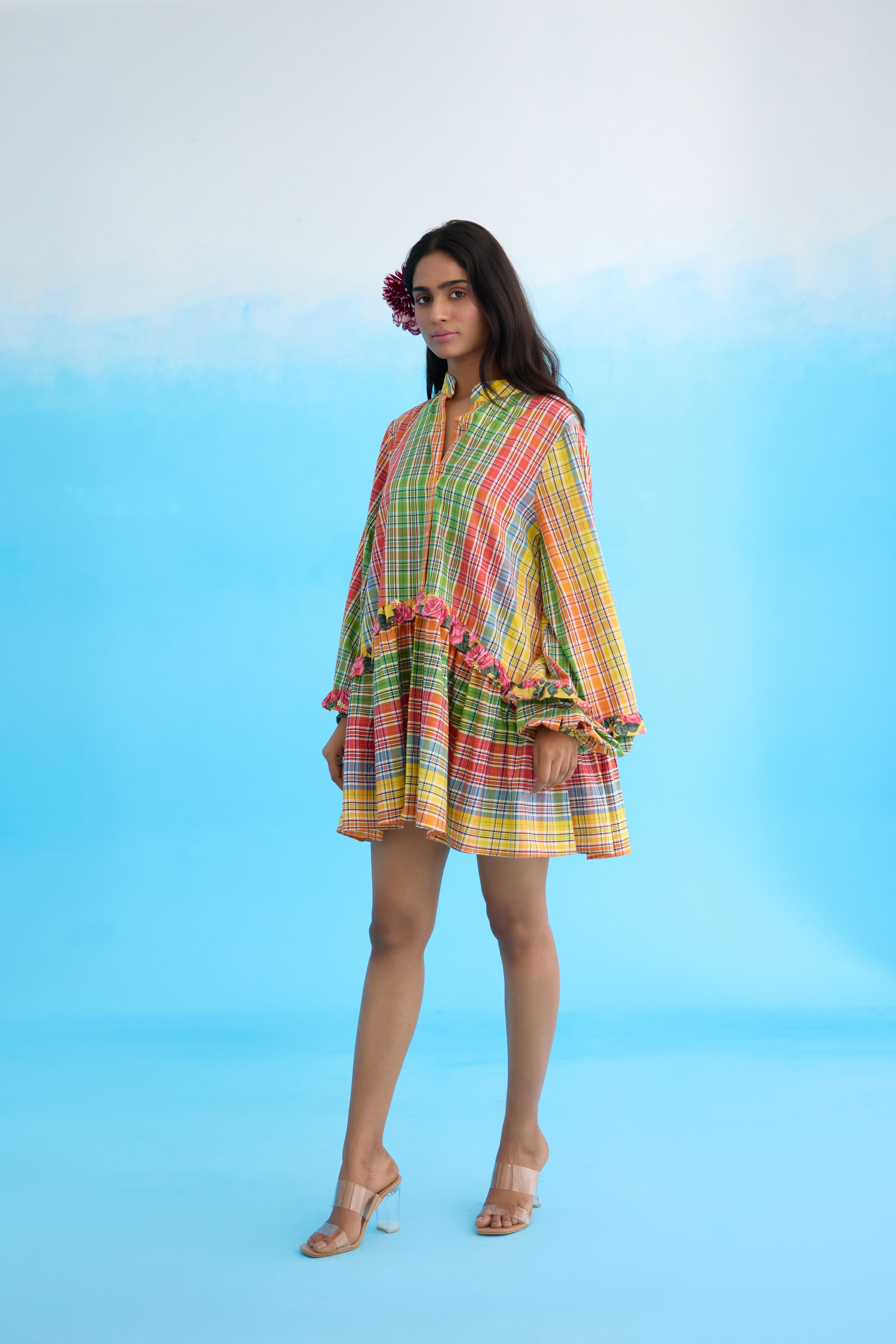 Yellow madras checks mini dress