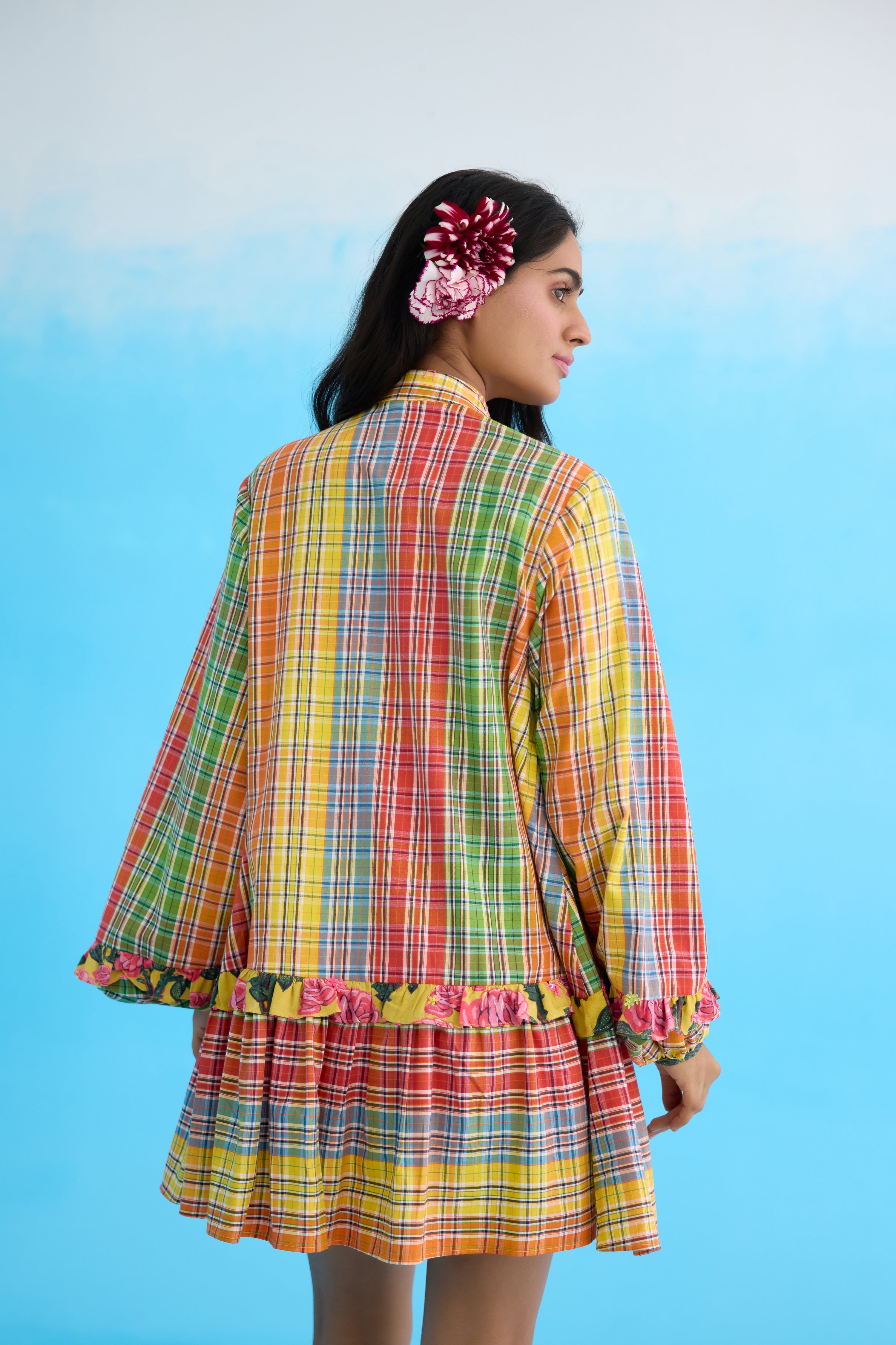 Yellow madras checks mini dress