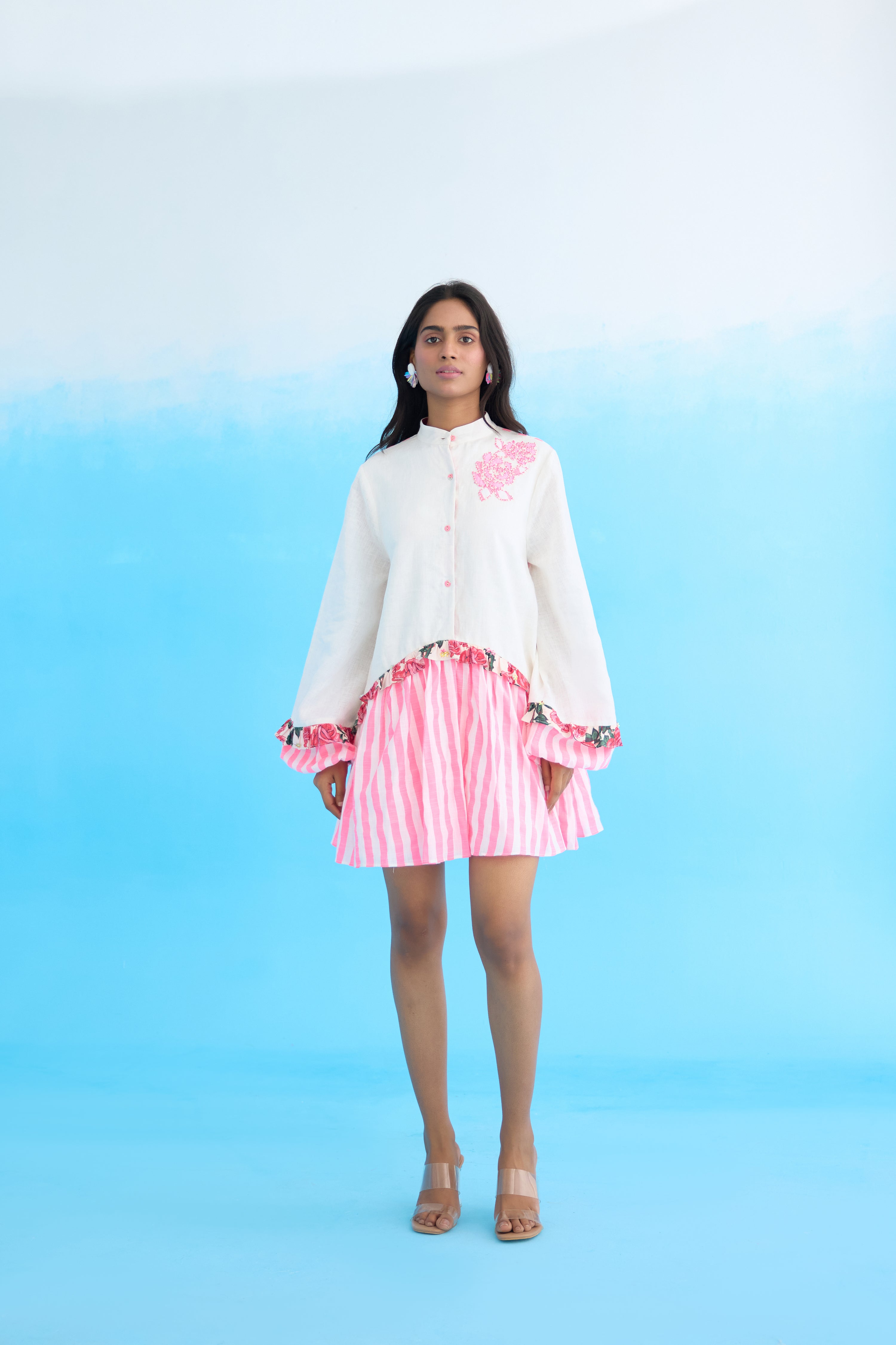 White candy stripes mini dress