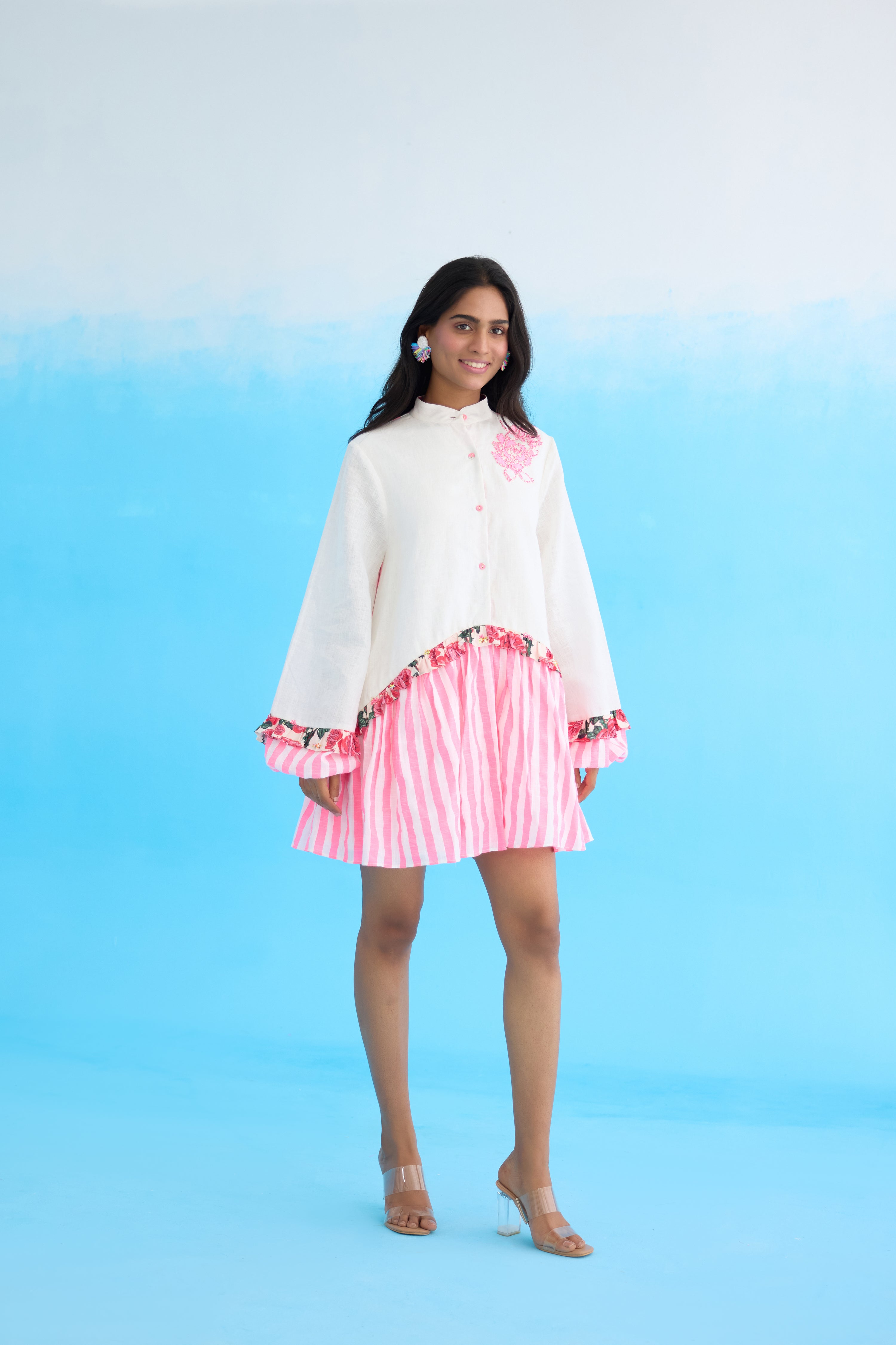 White candy stripes mini dress