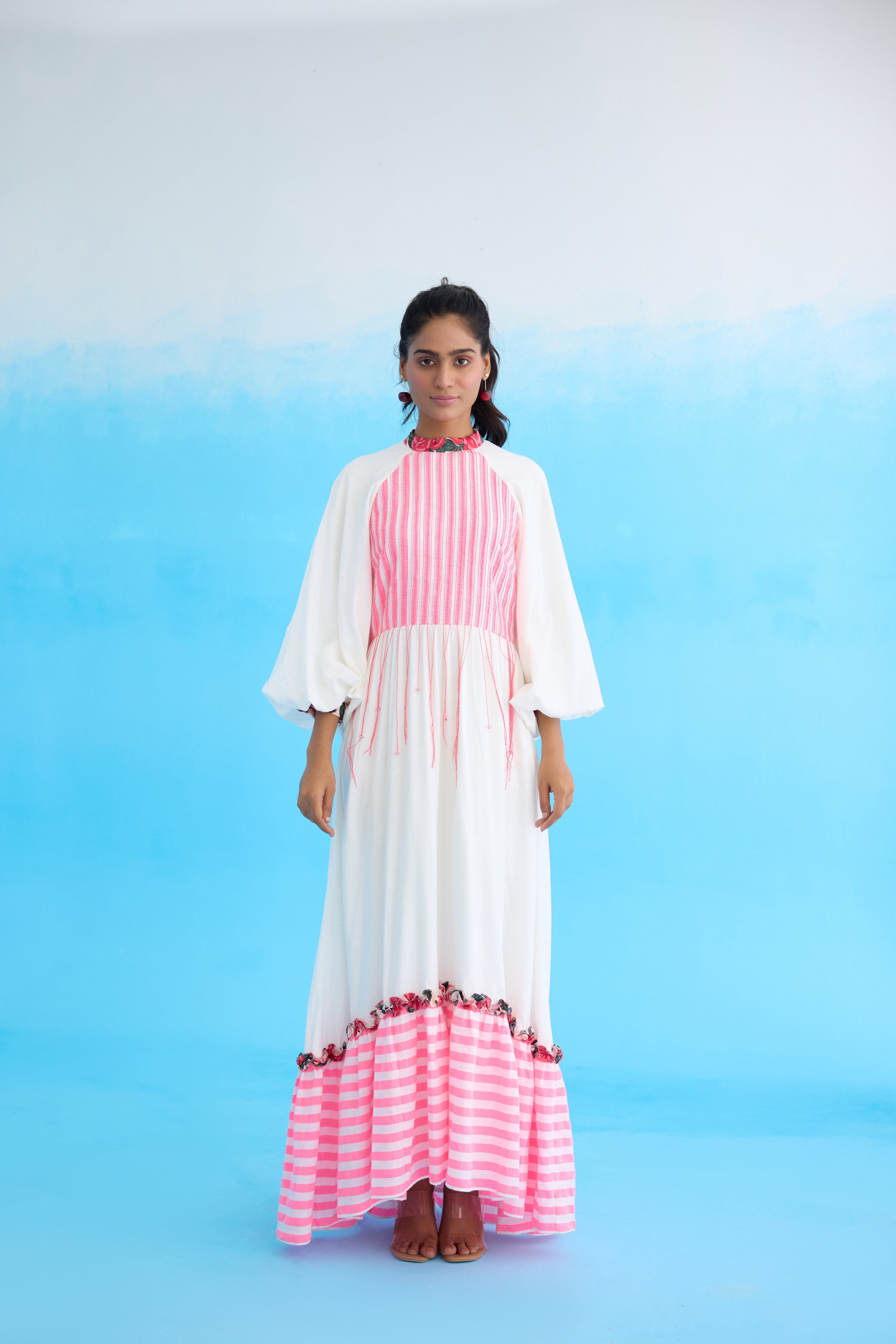 White candy stripes maxi dress