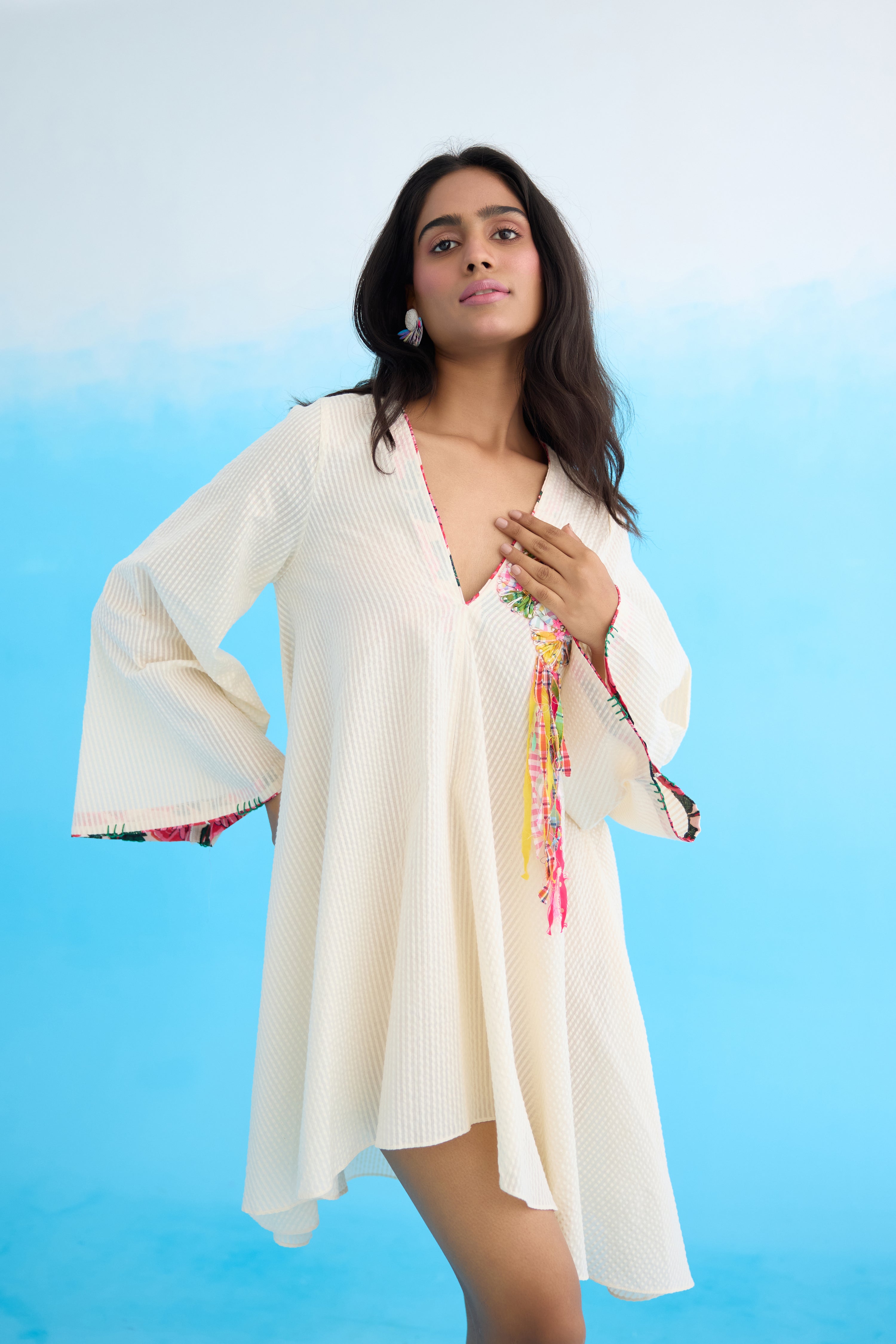 Cream hi-low a-line dress