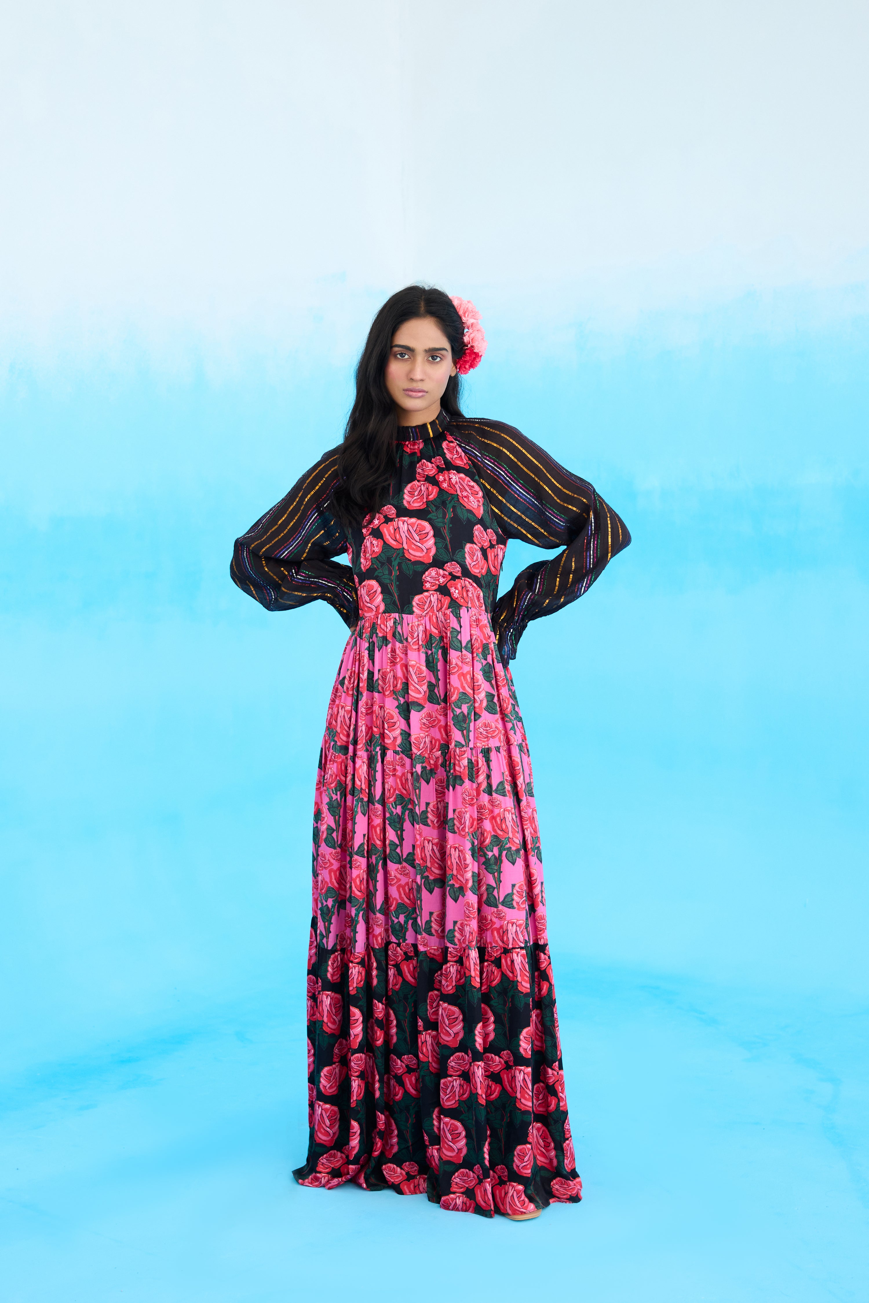 Pink rose tier maxi dress