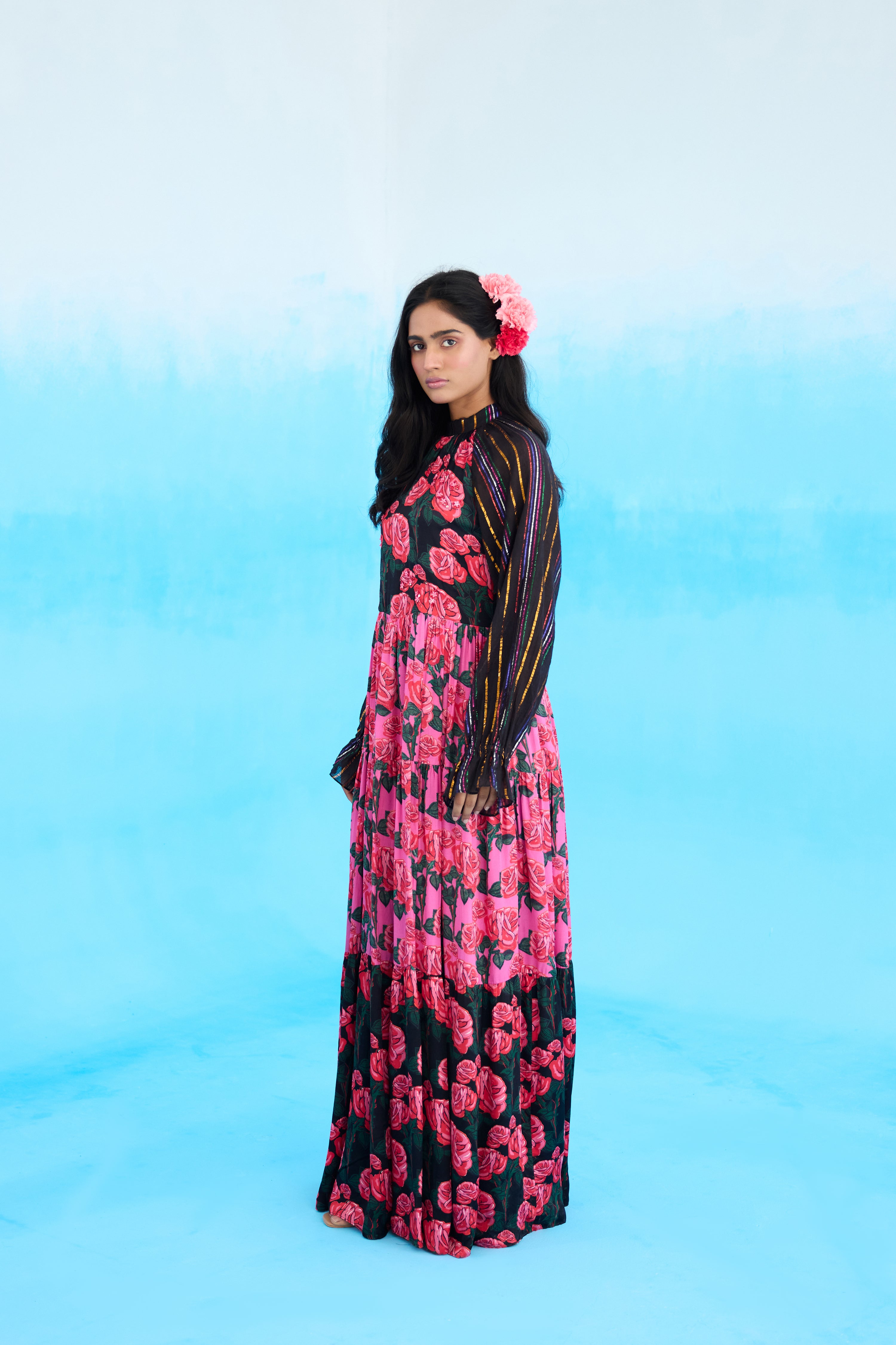 Pink rose tier maxi dress
