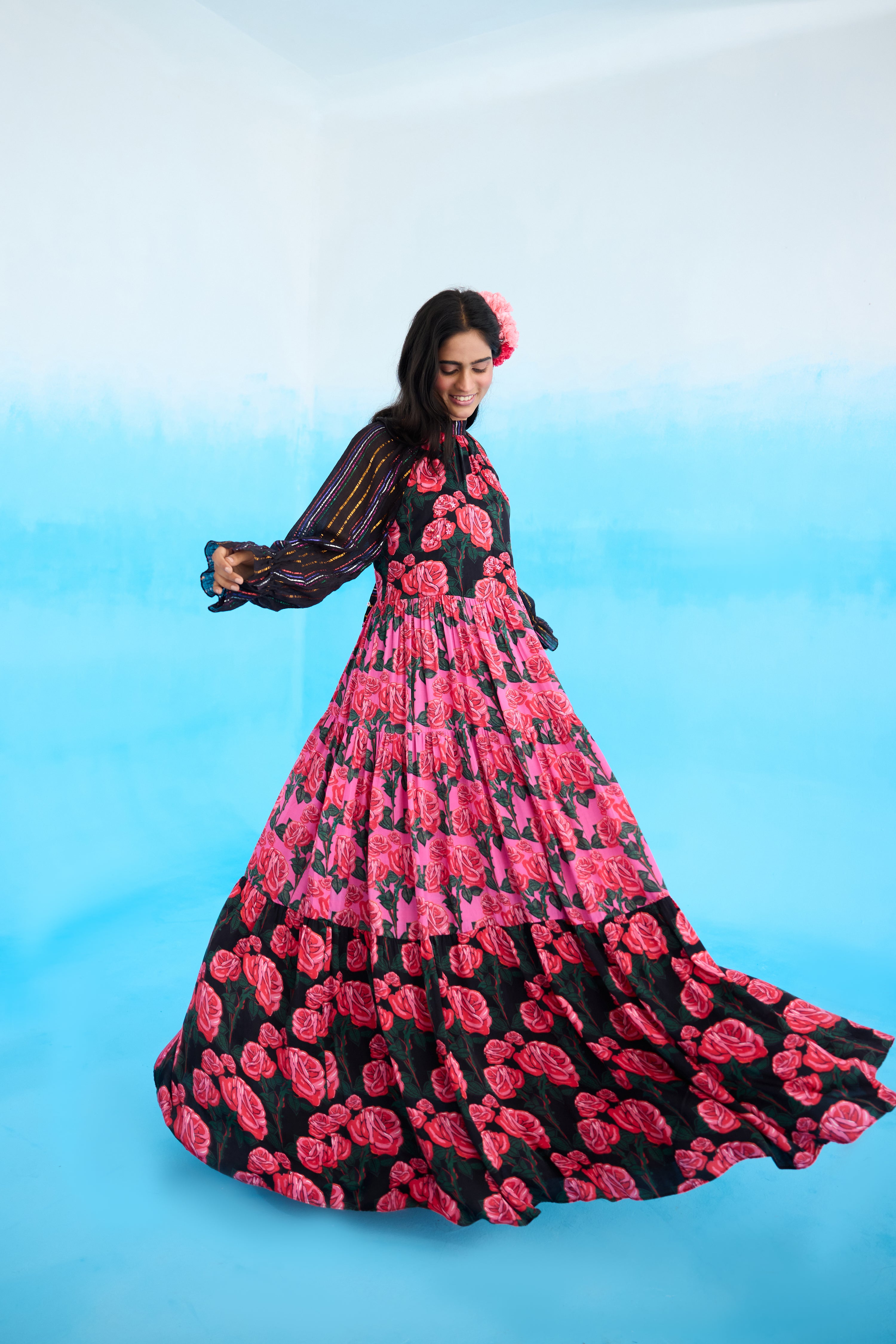 Pink rose tier maxi dress