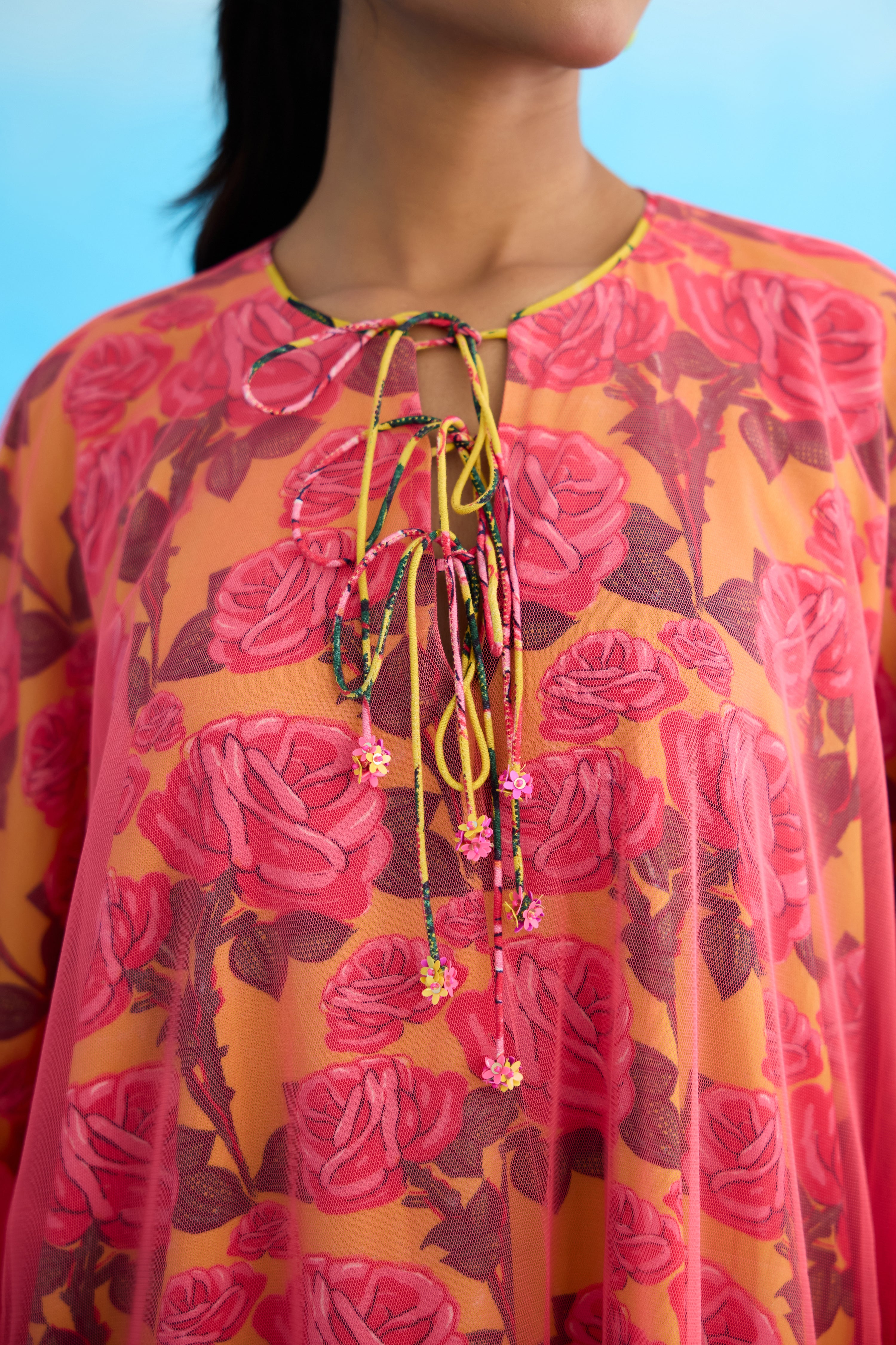 Mithai pink rose printed frill dress