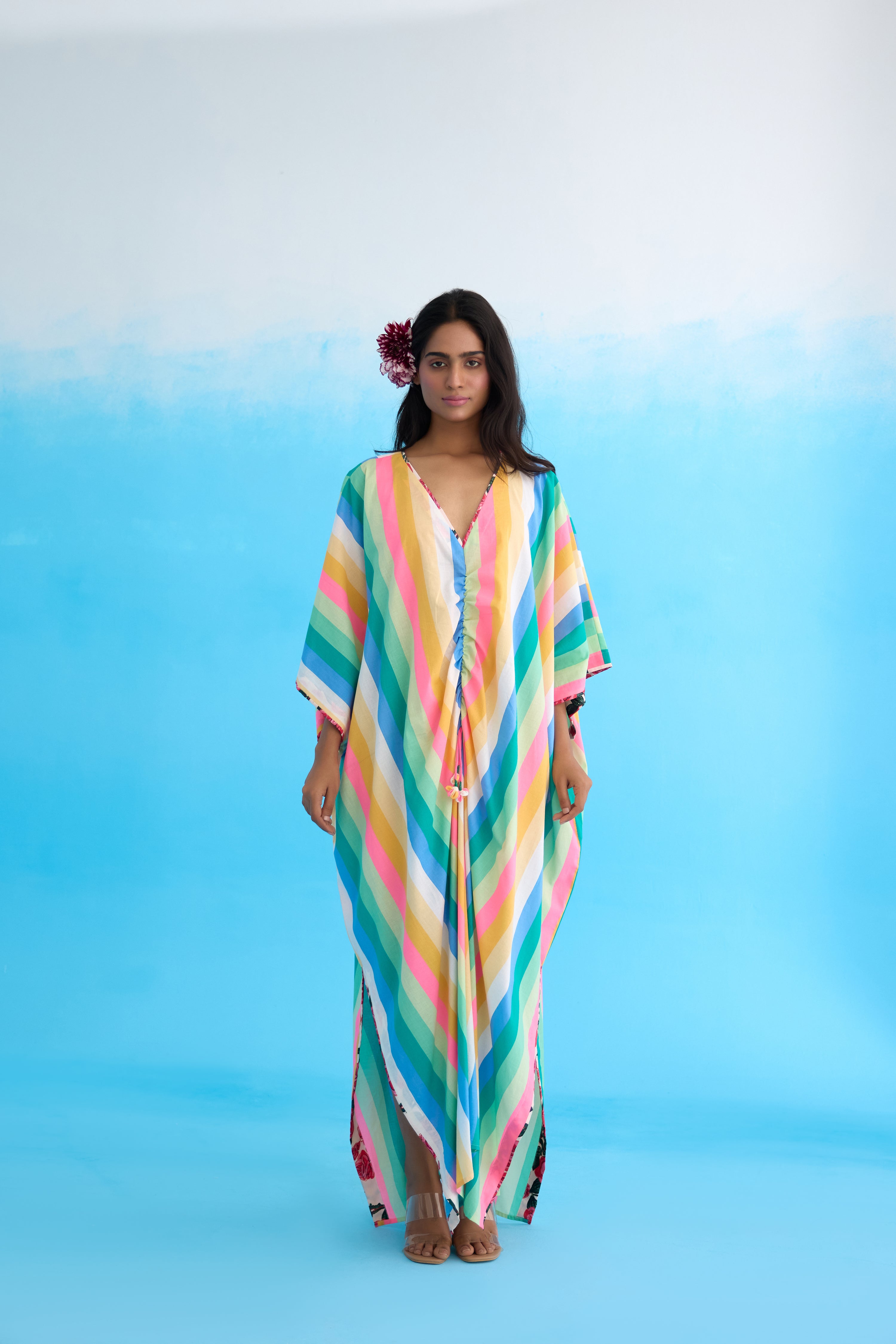 Rainbow stripes kaftan dress