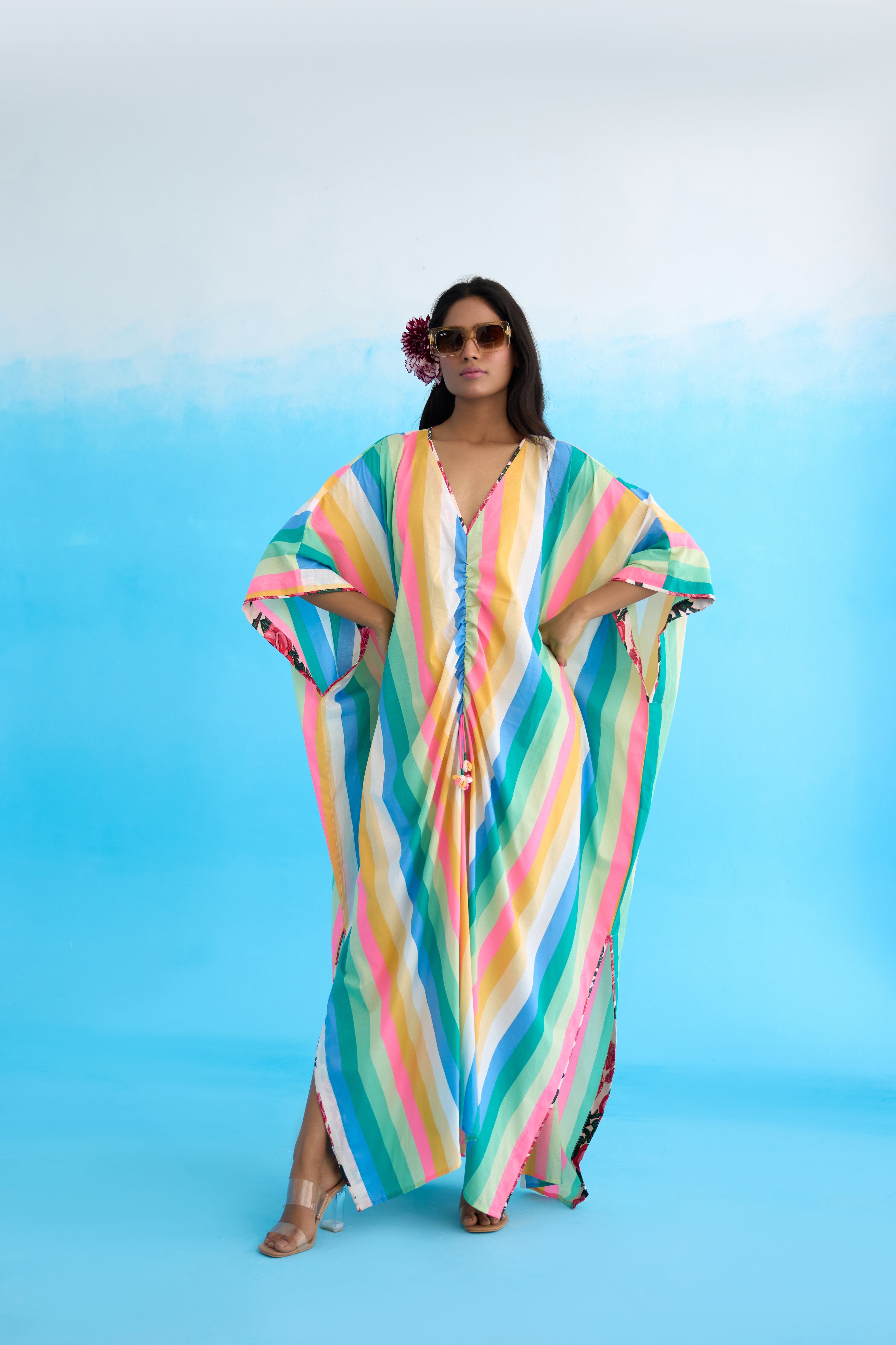 Rainbow stripes kaftan dress