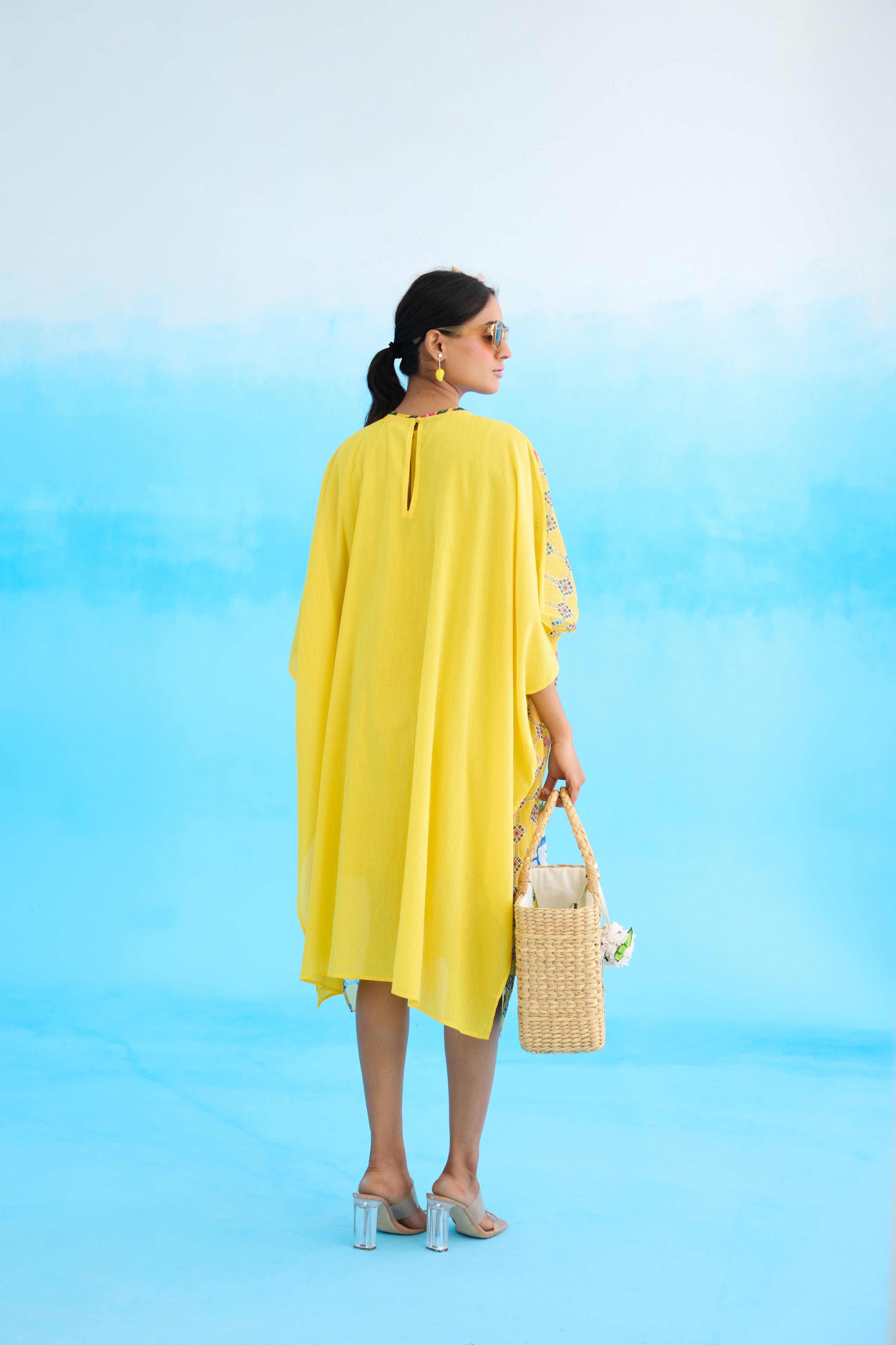Yellow big rose short kaftan