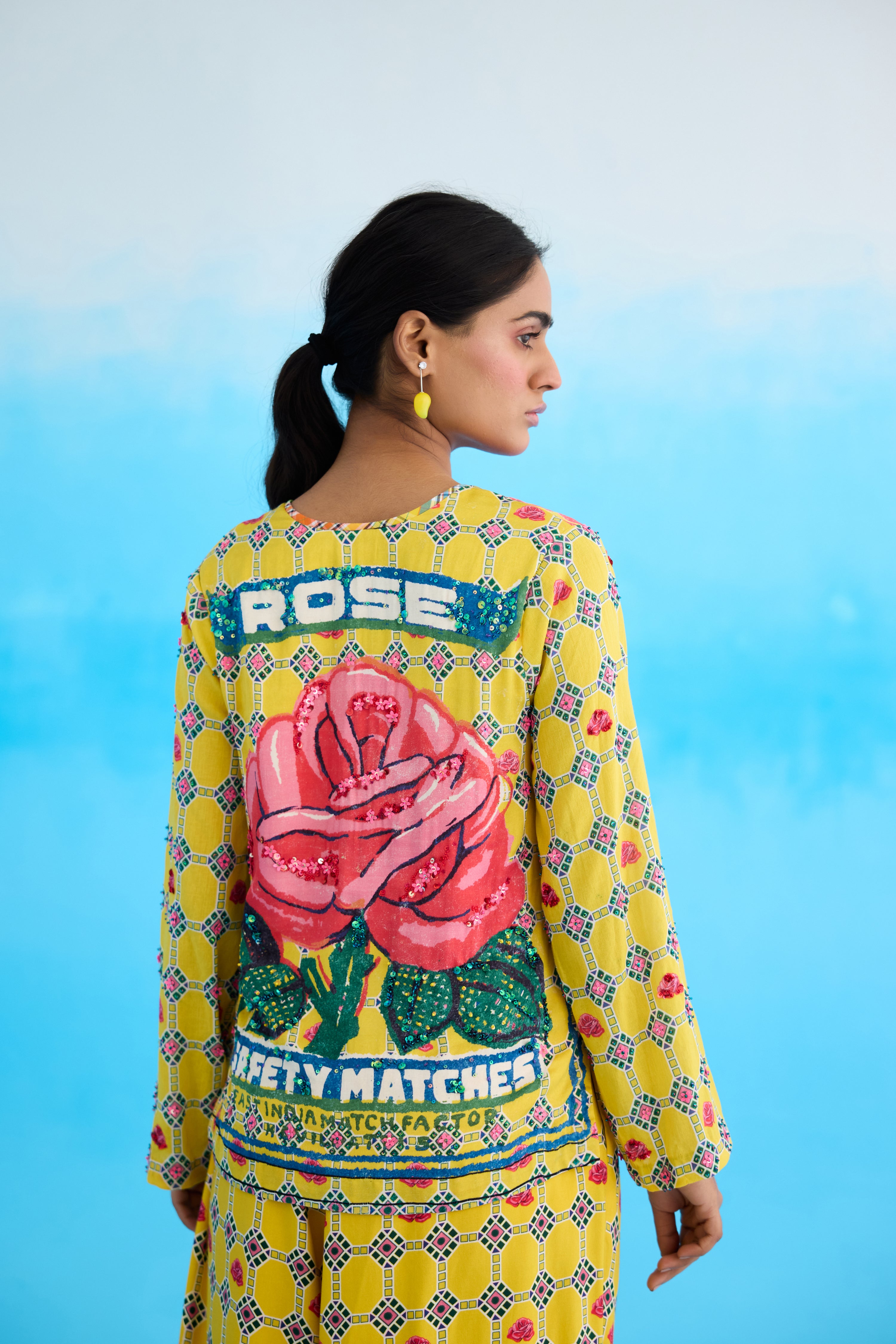 Yellow rose embroidered kurti