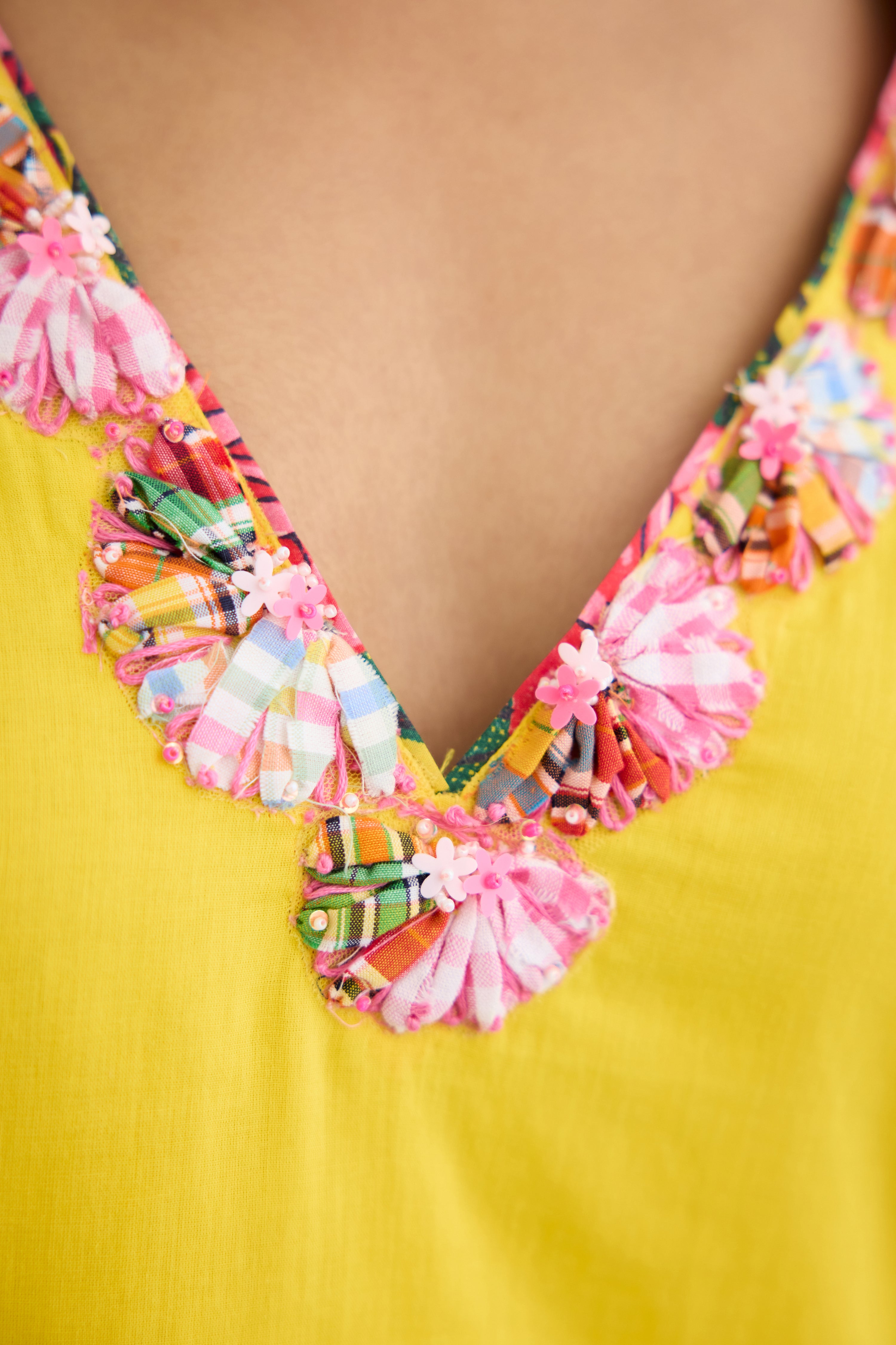 Yellow ribbon embroidered kurti